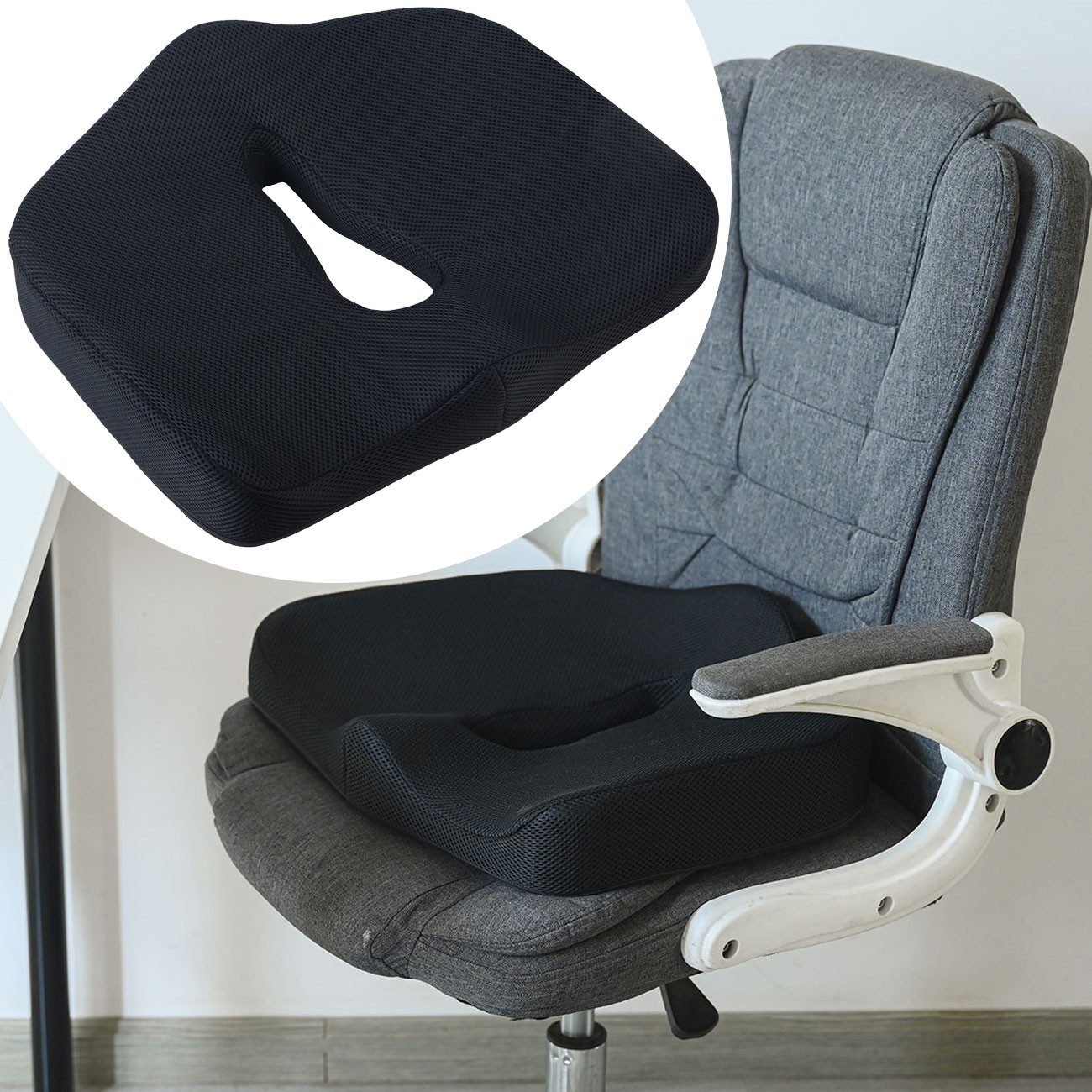 shop'n smile ideoon Sitzkissen Memory-Foam Sitzkissen Autositzkissen & Bürostuhlkissen 44x12x35 cm, Anti-Rutsch-Noppen/waschbar/entlastet Steißbein & Becken