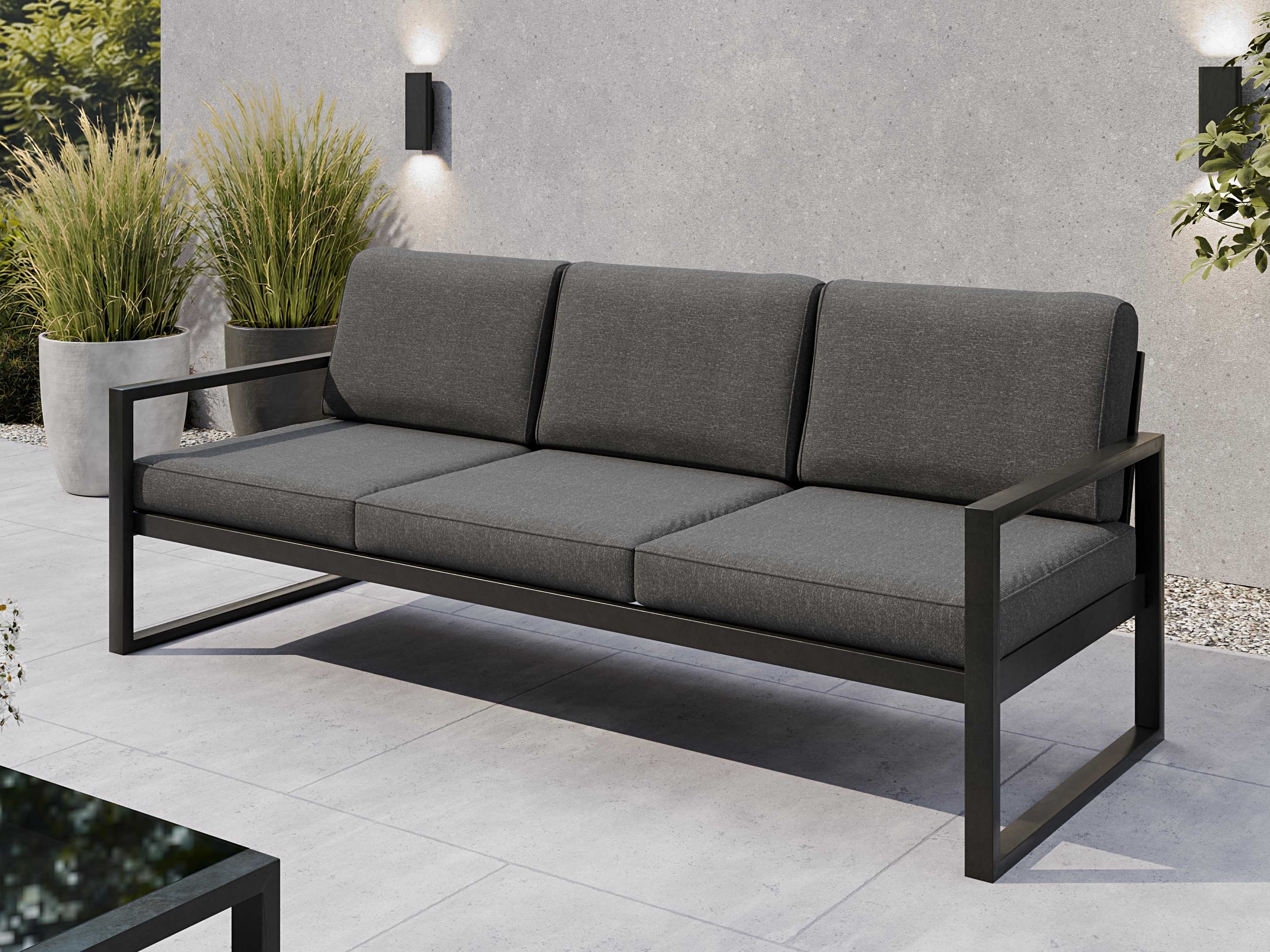 Beautysofa Gartensofa 3-Sitzer STELLA – wasserabweisender Stoff, pulverbeschichtetes Metallgestell, in 3 trendigen Farben: Beige, Hellgrau und Dunkelgrau