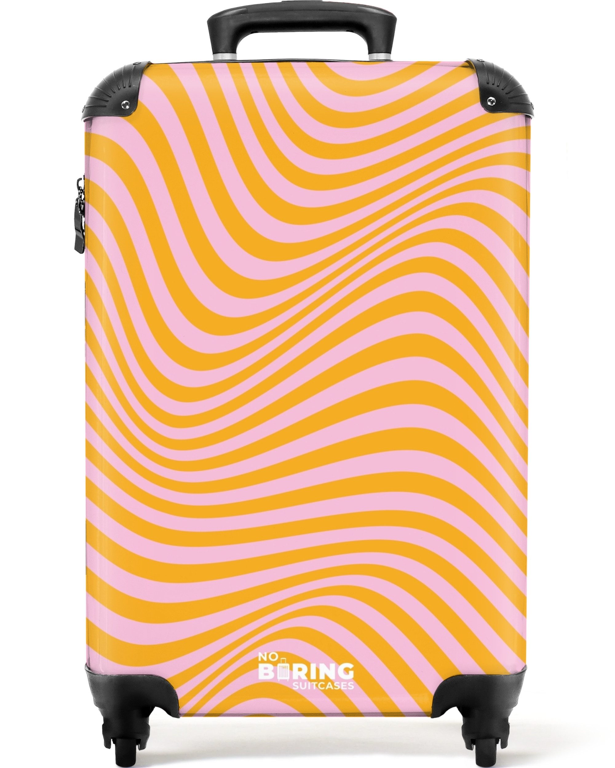 NoBoringSuitcases.com© Hartschalen-Trolley Rosa mit orangefarbenen Wellenlinien 55x35x20cm, Handgepäck Koffer & Trolleys, Luggage, Reisekoffer Frauen