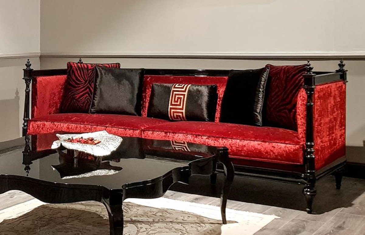 Casa Padrino Sofa Luxus Barock Sofa Rot / Schwarz - Handgefertigtes Wohnzimmer Sofa im Barockstil - Edle Barock Wohnzimmer Möbel