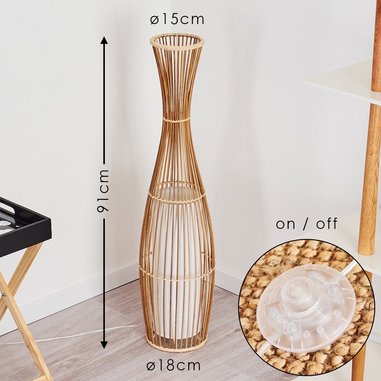 hofstein Stehlampe »Archi« Stehleuchte Vintage Bodenleuchte aus Bambus/Stof günstig online kaufen