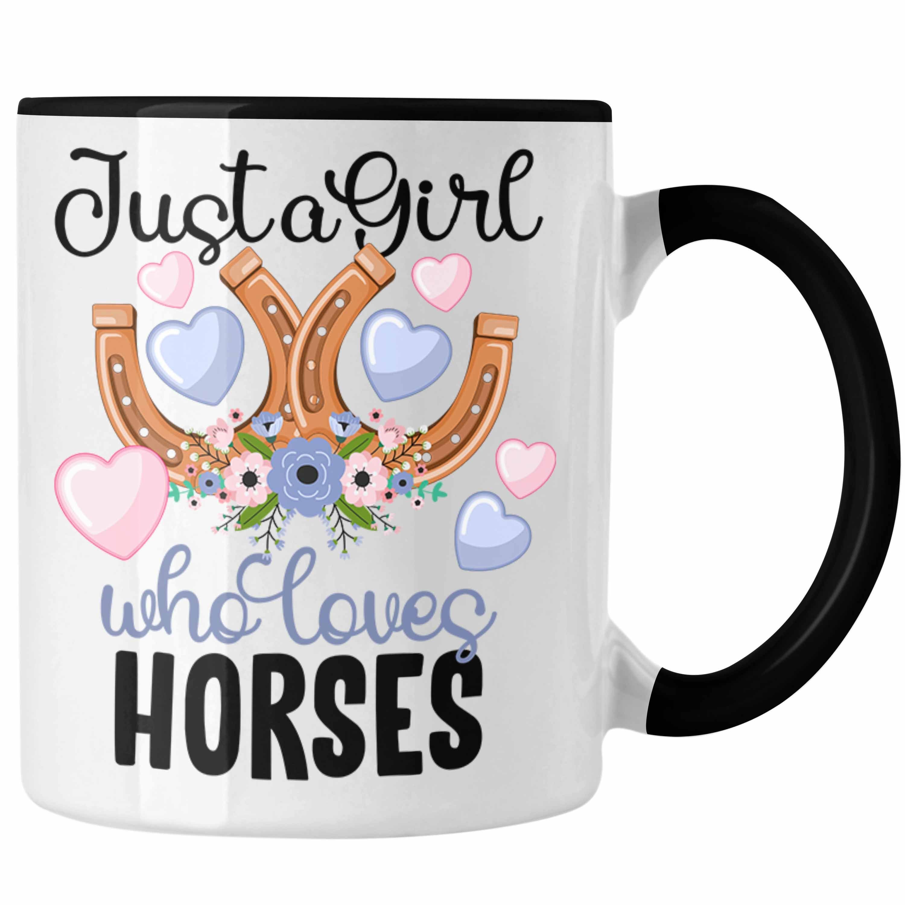 Trendation Tasse Pferde Reiterin Tasse Geschenk für Mädchen Reiten Schwarz