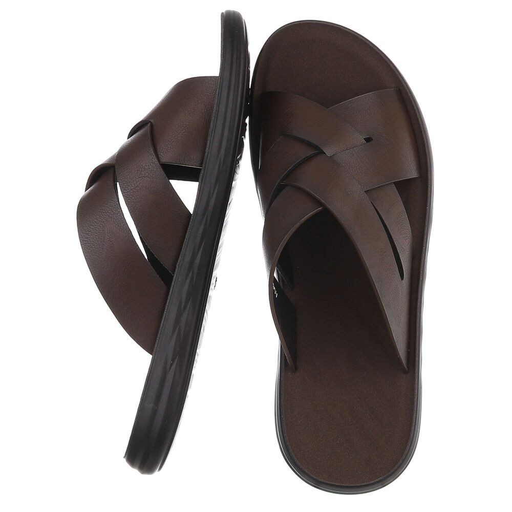 Coolwalk Herren Pantolette Kreuzriemen Sommer bequem Sandale (91918009) Flach Sandalen in Braun