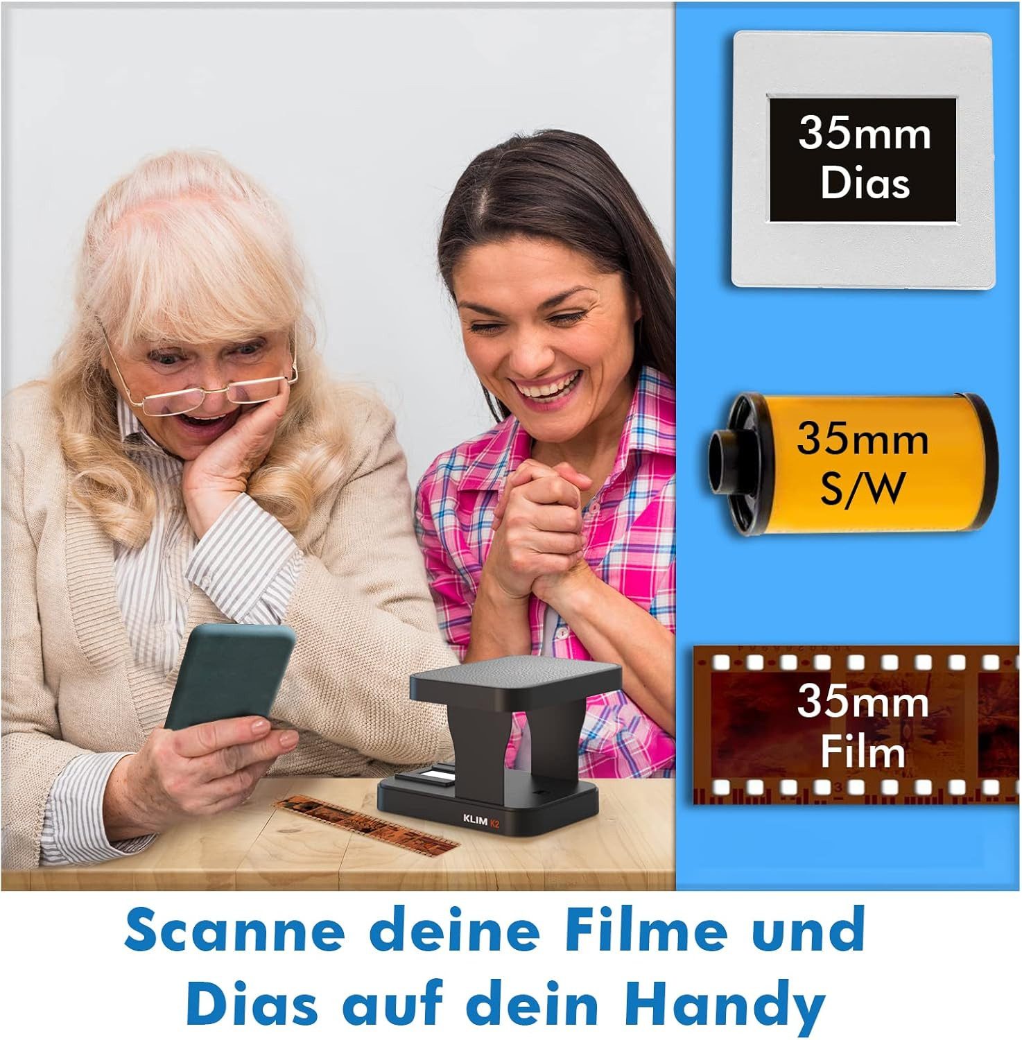 KLIM K2 Dia/Negativ -Scanner, (35mm, Mobiler Film Scanner, Fotoscanner zum digitalisieren)