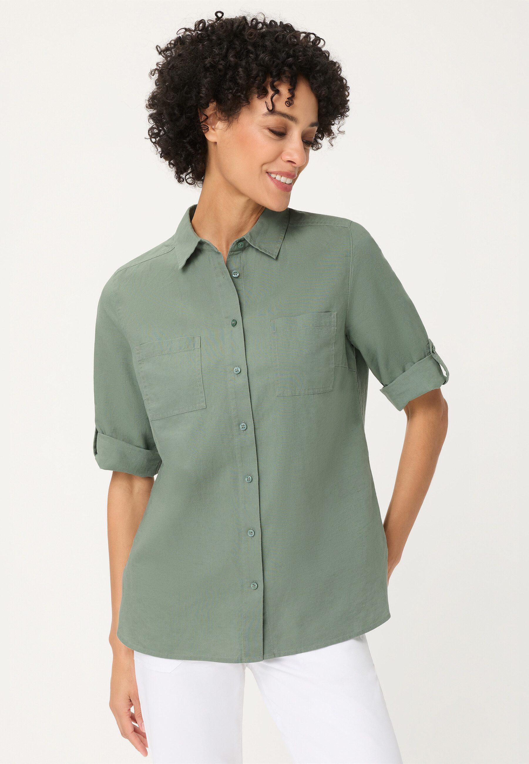 Olsen Hemdbluse Bluse mit Turn-up-Ärmeln