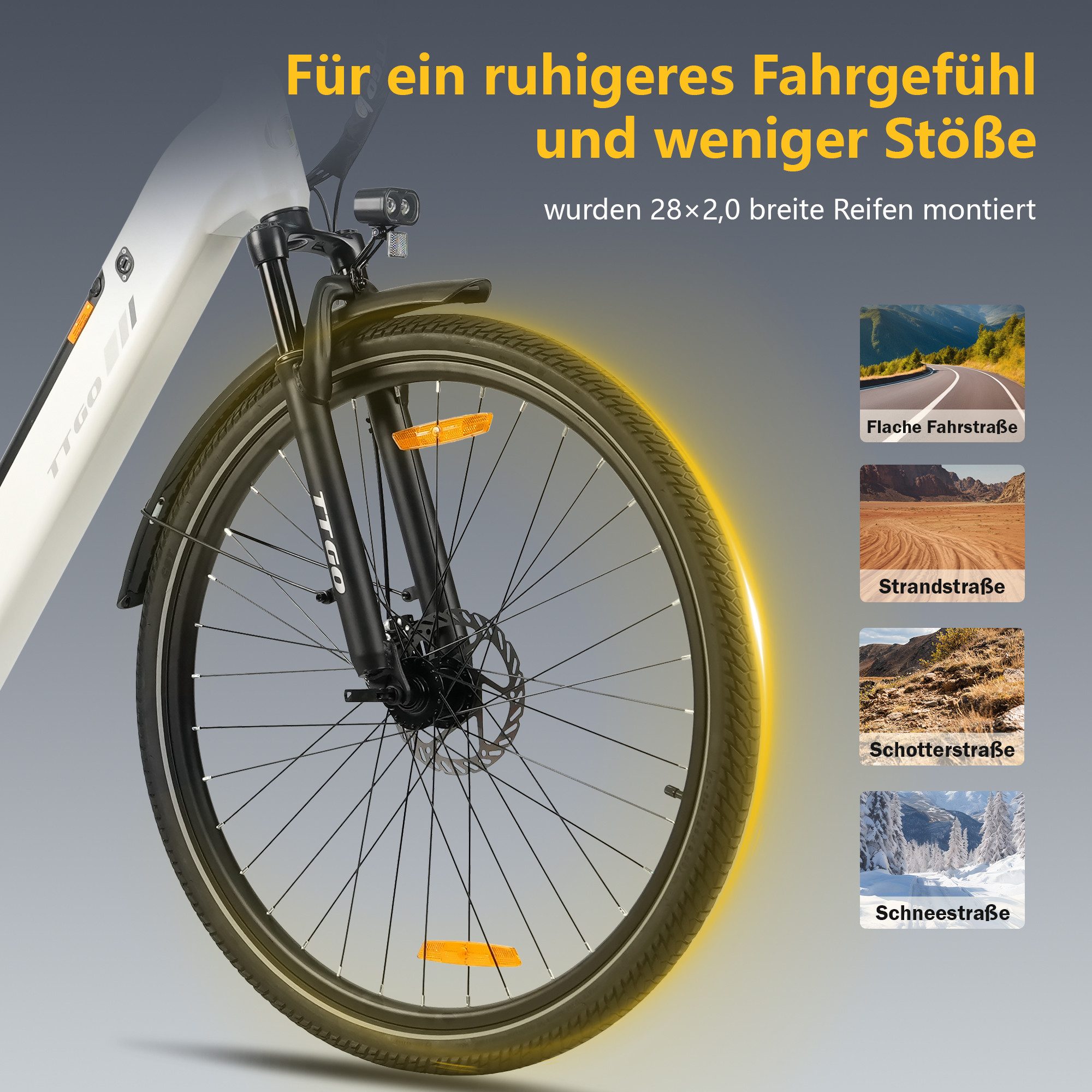 TTGO E-Bike Cityrad 28 Zoll, 52Nm Heckmotor, 150km, Elektrofahrrad, für Damen und Herren, 7 Gang Shimano, Kettenschaltung, Hinterradmotor, 650 Wh, (max. Belastung 125 kg, LCD-Display, Alu-Pedale, Aluminiumrahmen), 5 Stufen, C3 2.0, E-Bike mit tiefem Einstieg, nur 25kg, bis zu 130kg