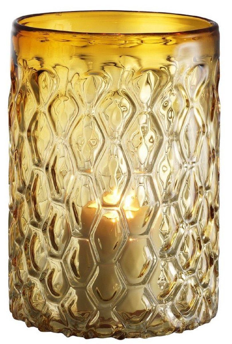 Casa Padrino Kerzenleuchter Luxus Glas Kerzenleuchter Gelb Ø 20 x H. 28 cm - Hotel & Restaurant Deko Accessoires