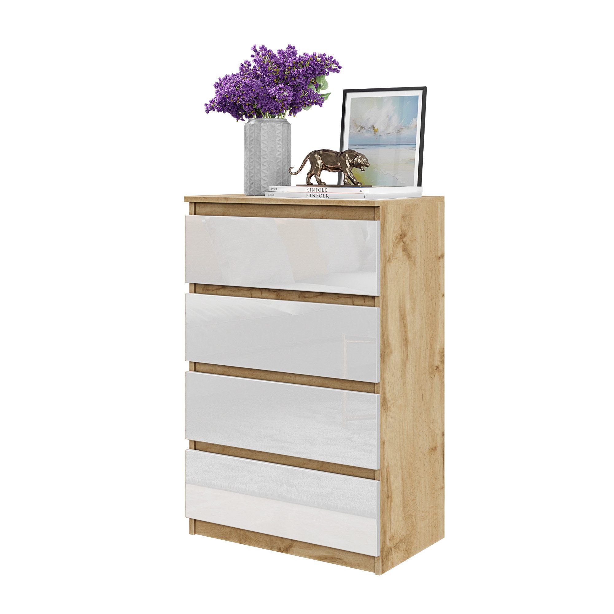Furnica Kommode GABRIEL 4 Schubladen - Votan Eiche H92cm B60cm T33cm