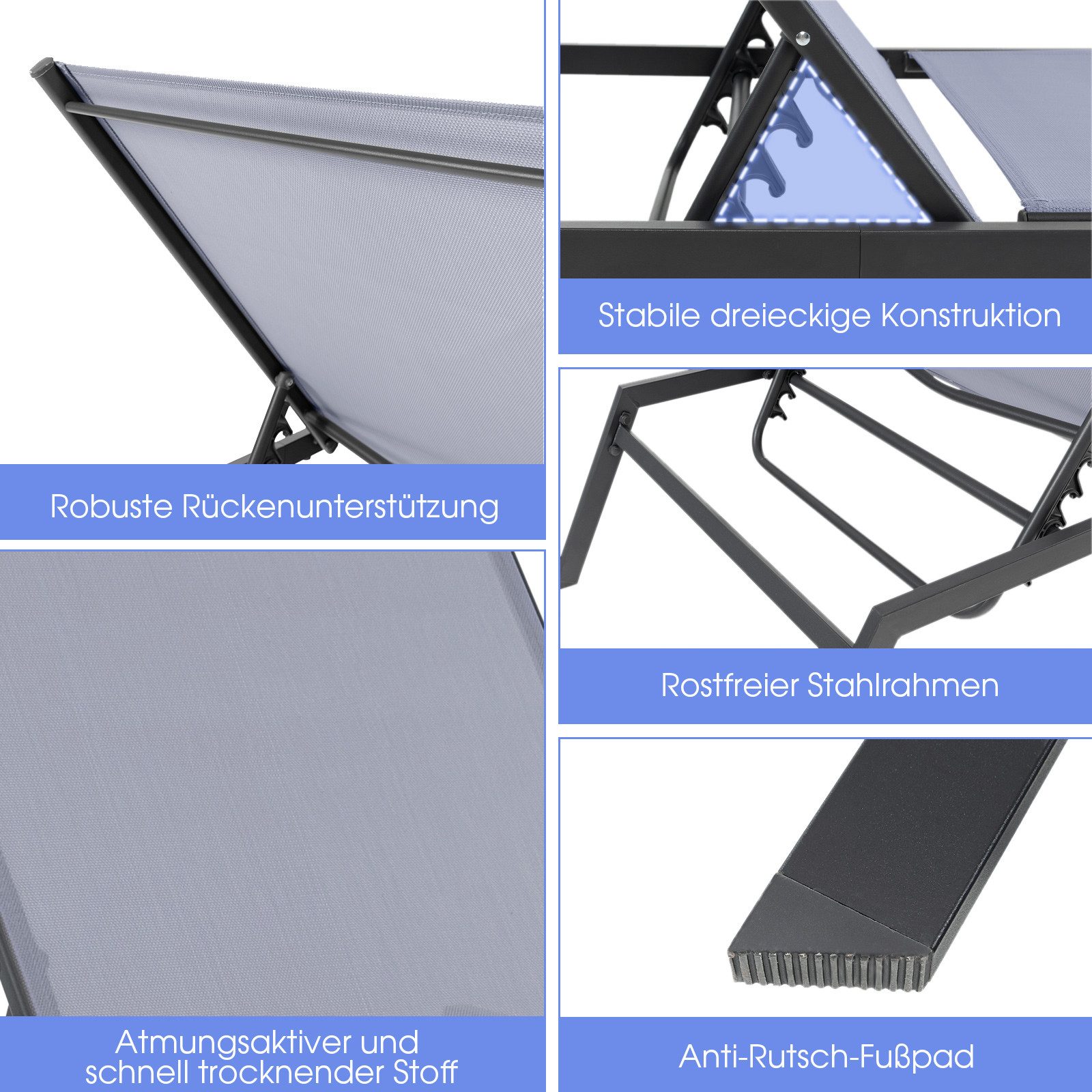 COSTWAY Gartenliege, Sonnenliege mit 6 stufiger verstellbarer Rückenlehne