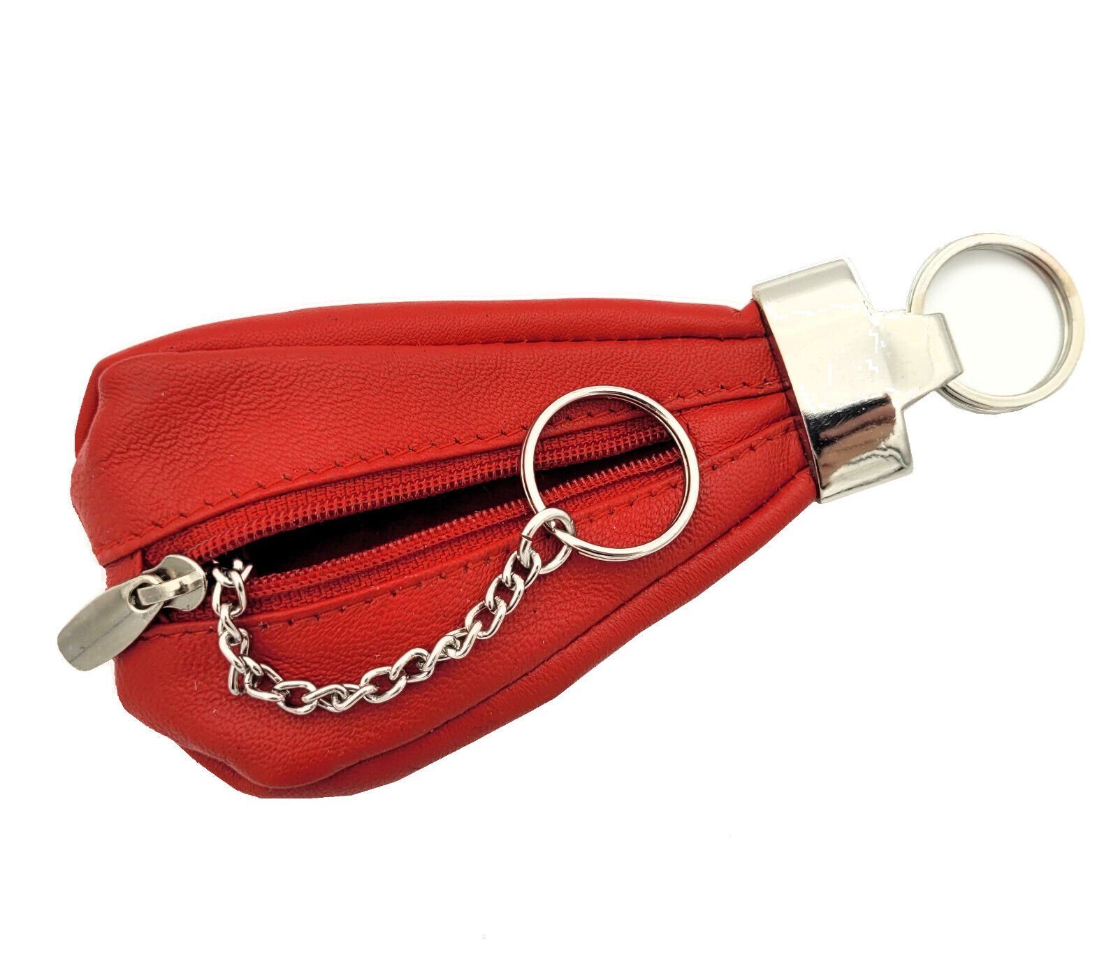 Lemasi Schlüsseltasche echt Leder Schlüsseletui, mit Reißverschlussfach rot