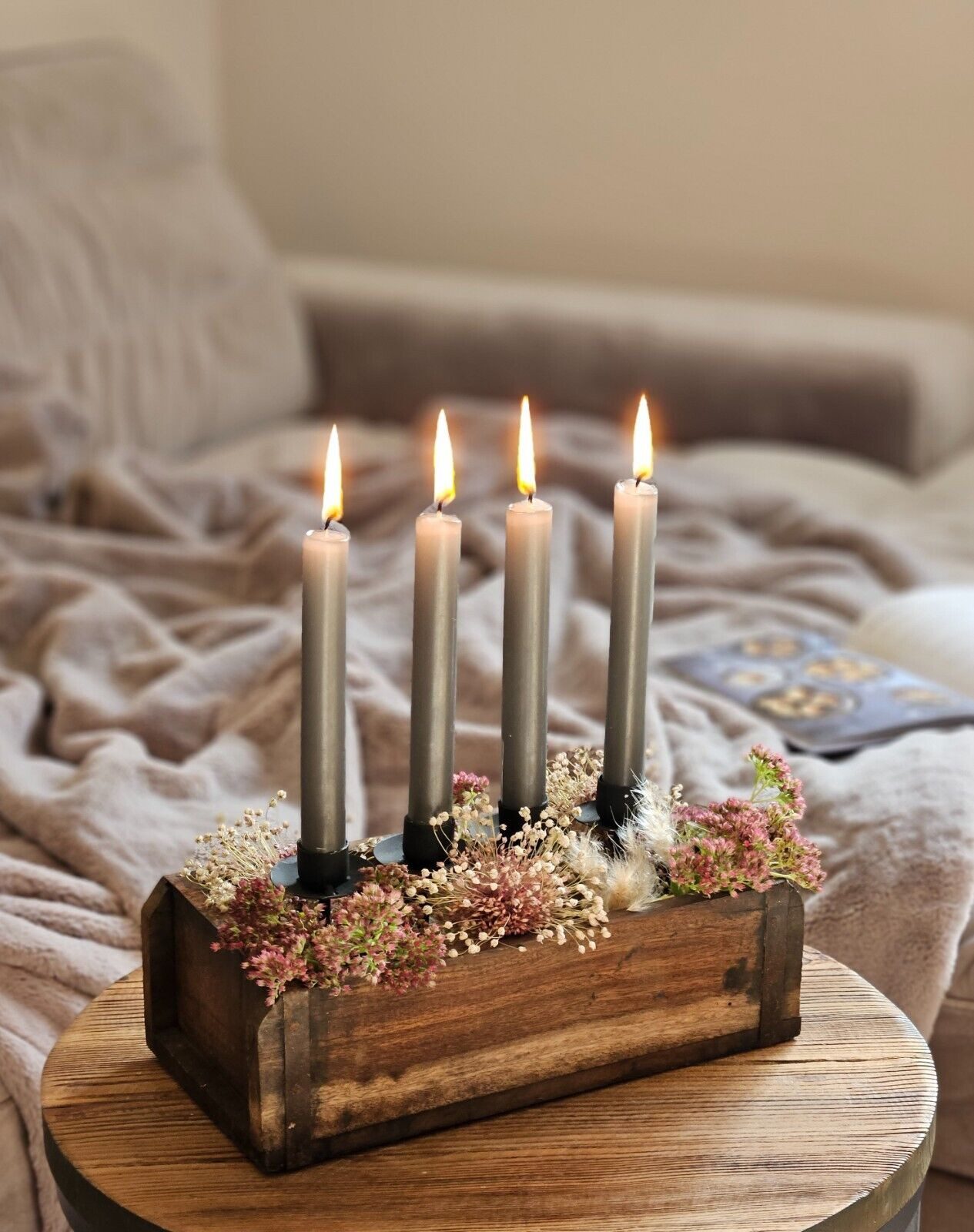 Meinposten Kerzenhalter Kerzenständer Landhaus Holz Metall Tablett Ziegelst günstig online kaufen