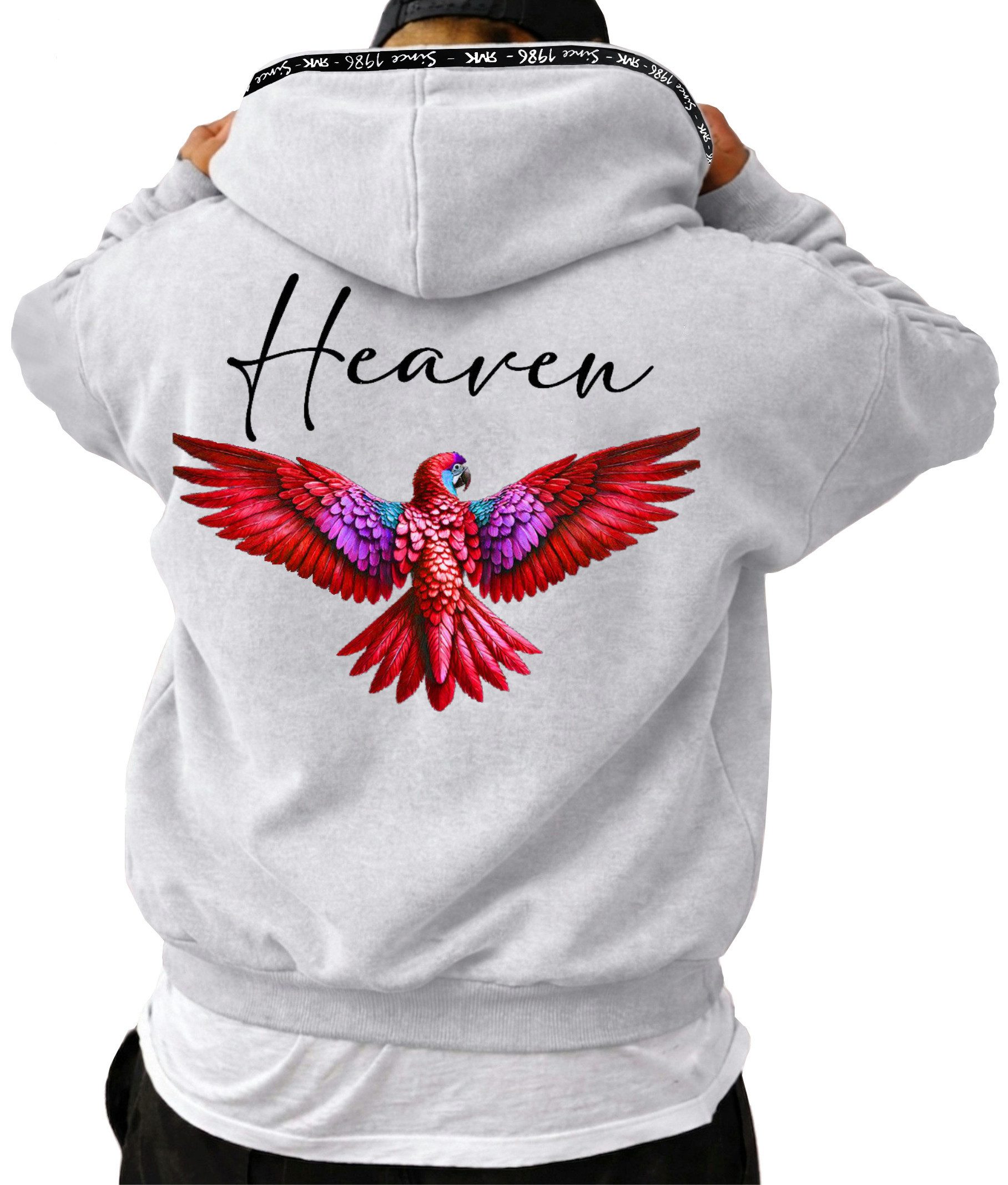 RMK Hoodie Herren Kapuzenpullover Pullover Pulli Paradise Mit Papagei Print