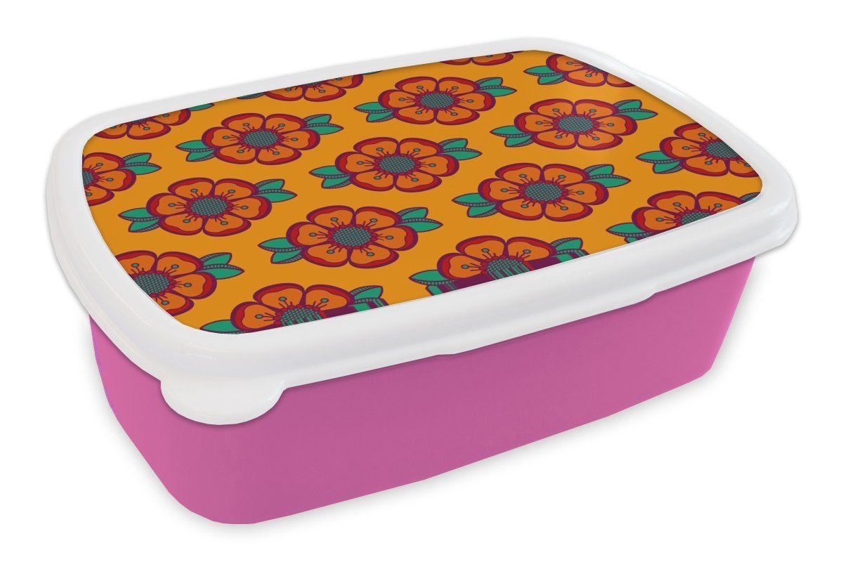 Mädchen, Kinder, (2-tlg), - MuchoWow - Orange, Snackbox, Brotbox Lunchbox Kunststoff Rosen Brotdose rosa Kunststoff, Design - Erwachsene, Retro für