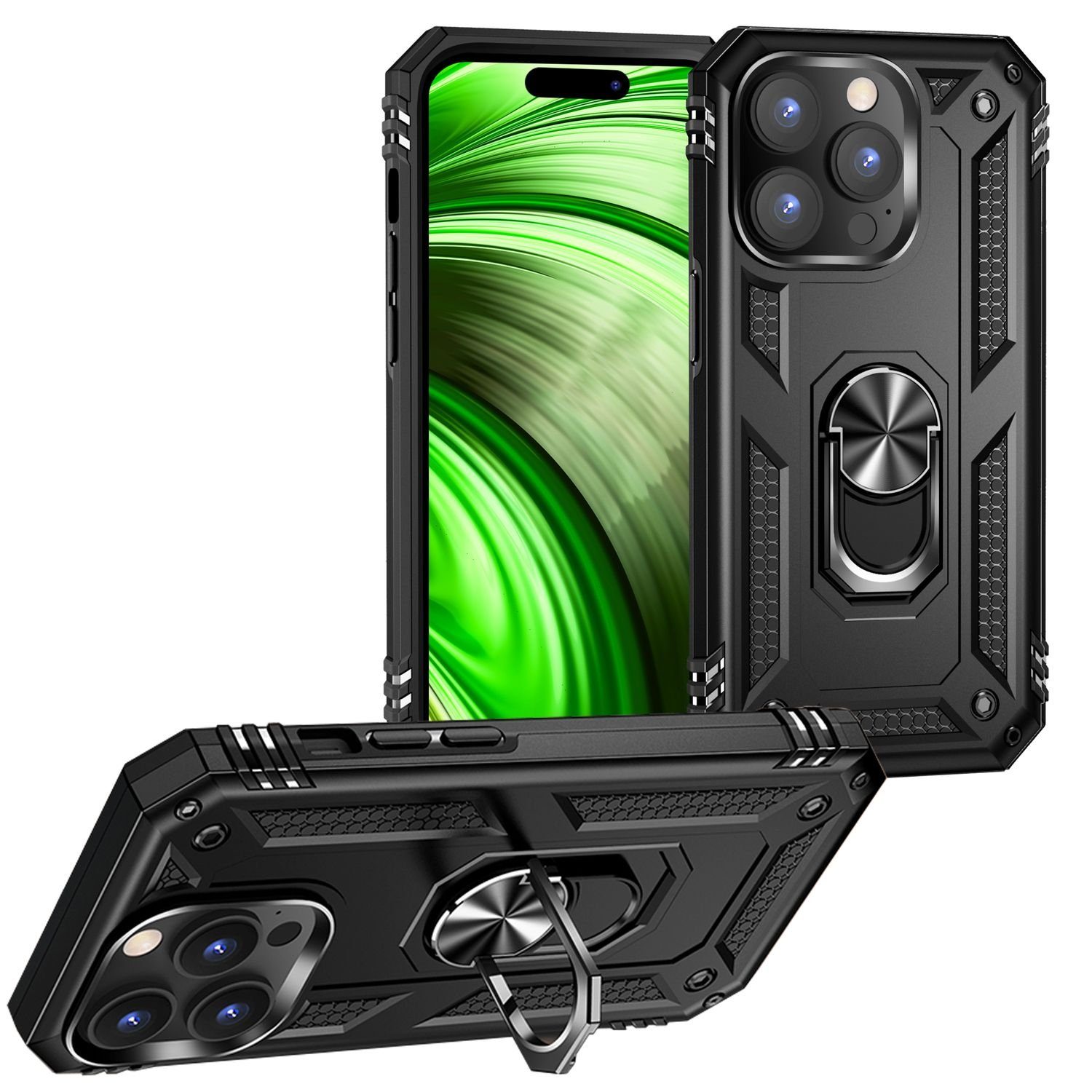 Nalia Smartphone-Hülle Apple iPhone 14 Pro Max 17 cm (6,7 Zoll), Stoßfeste Military-Style Ring Hülle / Extrem Schützend / Outdoor Case