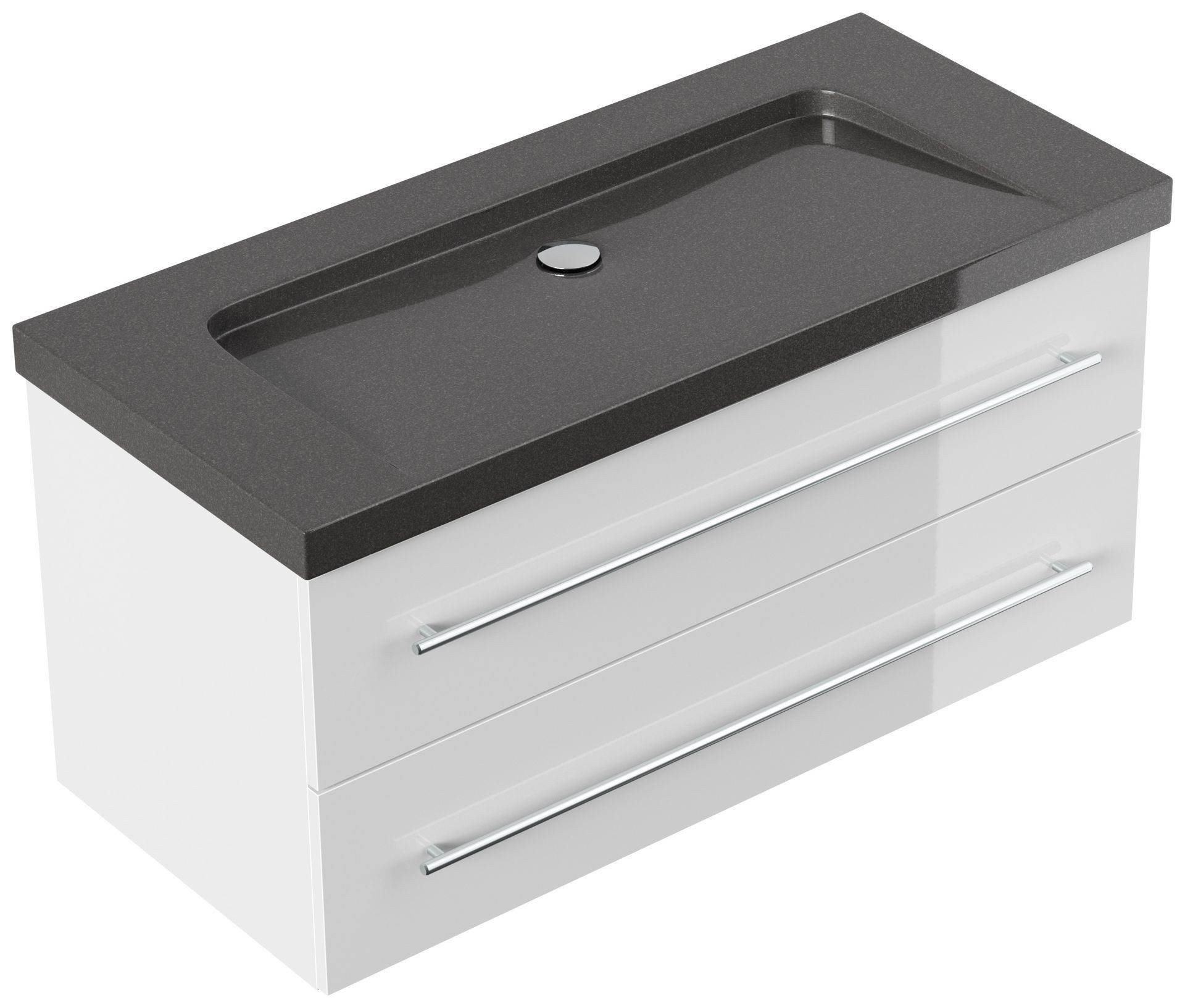 Magnolia Home Waschtisch Badmöbel Granit India Black Damo 100 cm ohne Hahnloch SoftClose weiß h