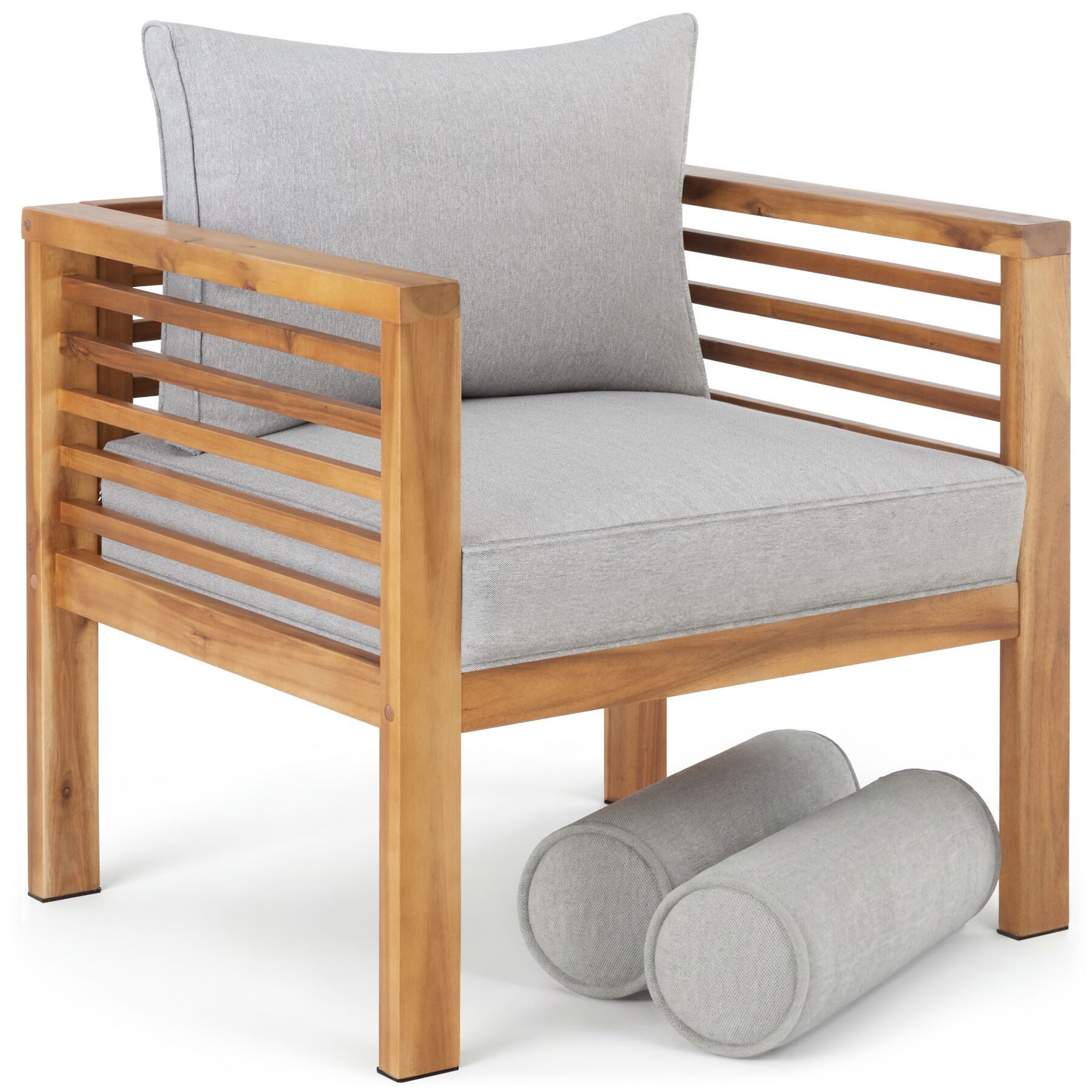 tectake Gartenstuhl Balkonstuhl, mit lasiertem Holzgestell, 72 x 63 x 64,5 cm (Terrassenstuhl Boka für Außen in Braun, 1 St), wetterfest, Belastbarkeit 120 kg, Dicke des Sitzpolsters 12 cm