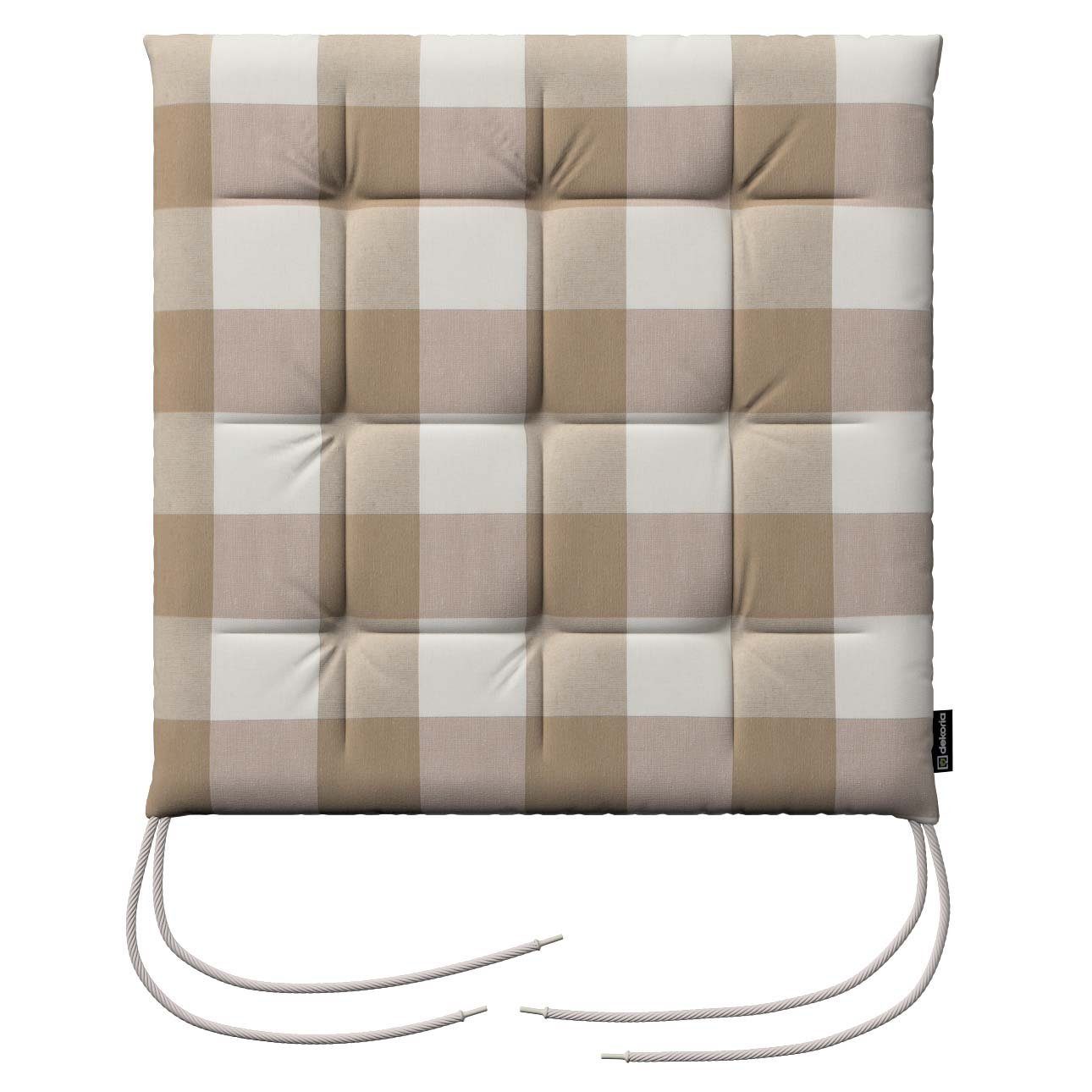 Dekoria Dekokissen Stuhlkissen Ulrich mit 40 x weiss-beige Bindeschnur Quadro cm, 3,5 x 40 kariert