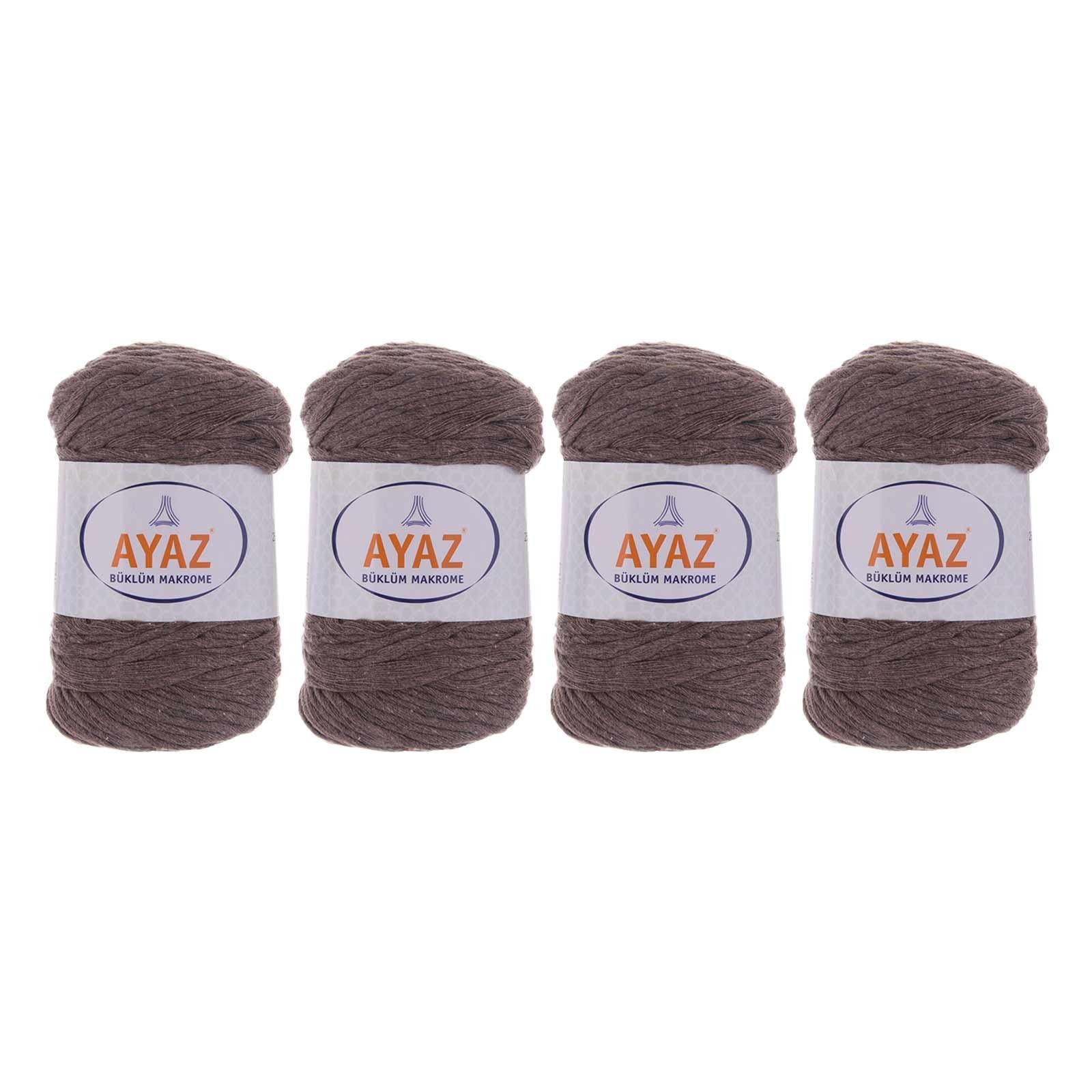 AYAZ 4 x 250g Strickgarn Büklüm Makrome Häkelwolle, 1257 graubeige