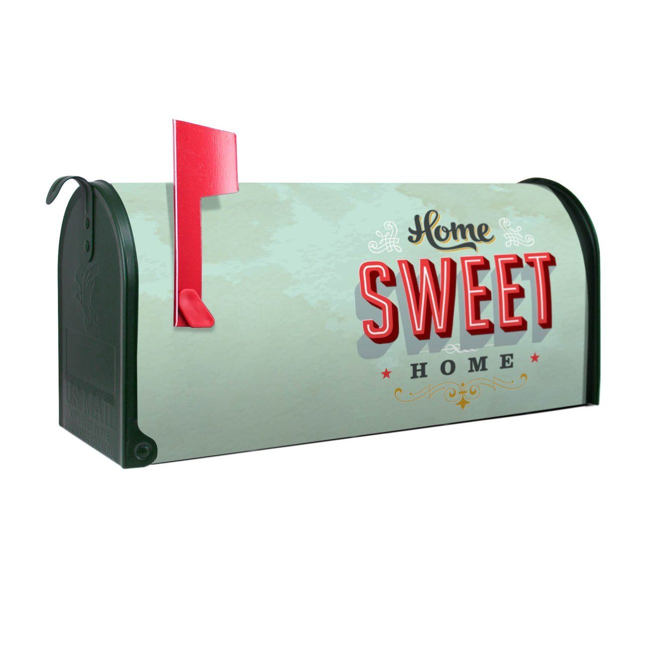 banjado Amerikanischer Briefkasten Mailbox Home Sweet Home (Amerikanischer Briefkasten, original aus Mississippi USA), 22 x 17 x 51 cm grün