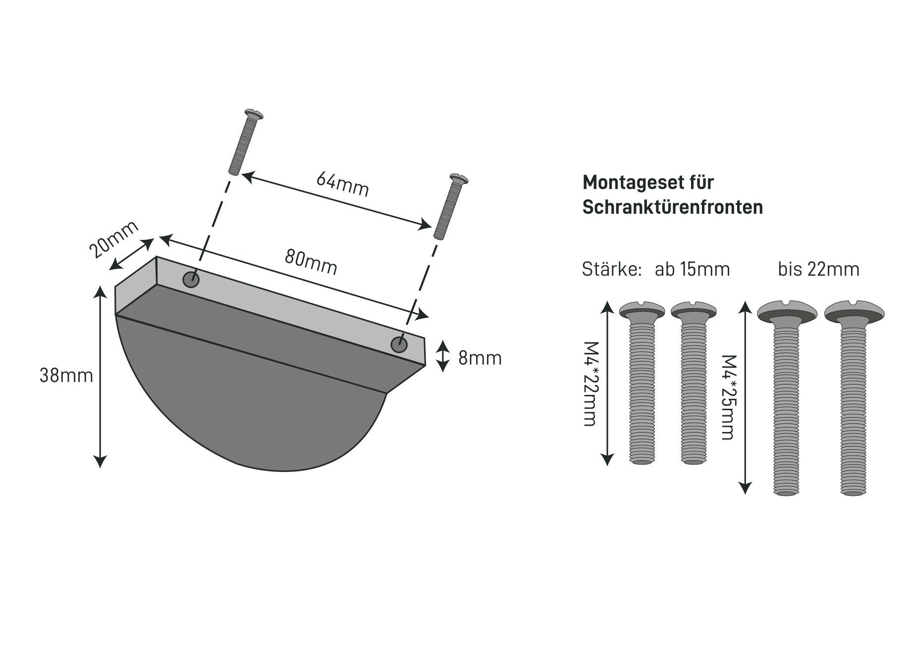 Natural Goods Berlin Möbelgriff HALBKREIS (10-St), 64mm Lochabstand, Schrankknöpfe passend für 15-22mm Türstärken – Bild 4 von 5