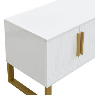 Merax Lowboard mit 2 Schubladen und 4 Türen, TV-Schrank hochglanz mit goldenen Sockel, Fernsehtisch, TV-Board, B:170cm
