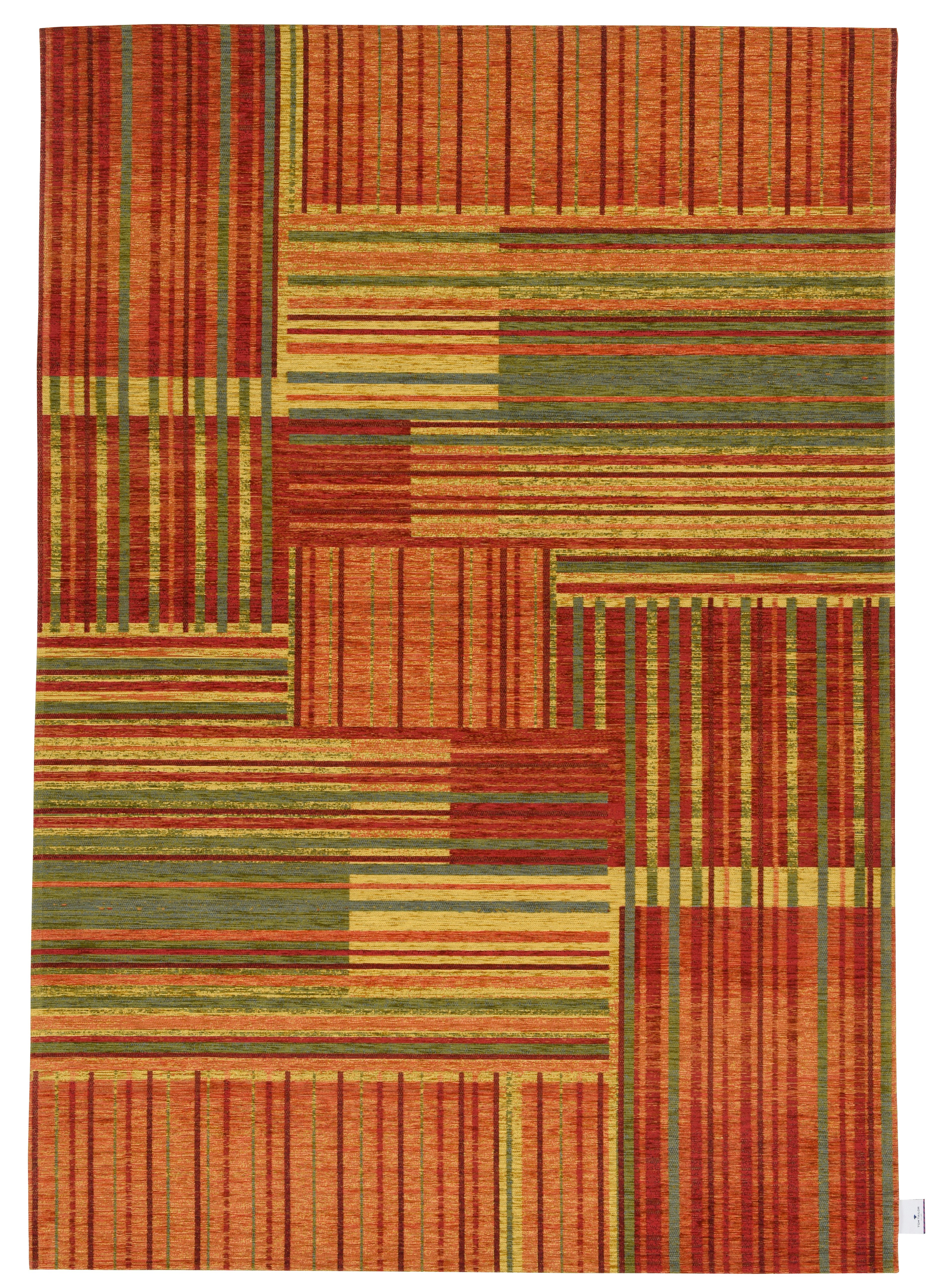 TOM TAILOR HOME Teppich Stripy Pat, rechteckig, Höhe: 5 mm, Flachgewebe, modernes Patchworkdesign, gestreift, Chenille, Wohnzimmer