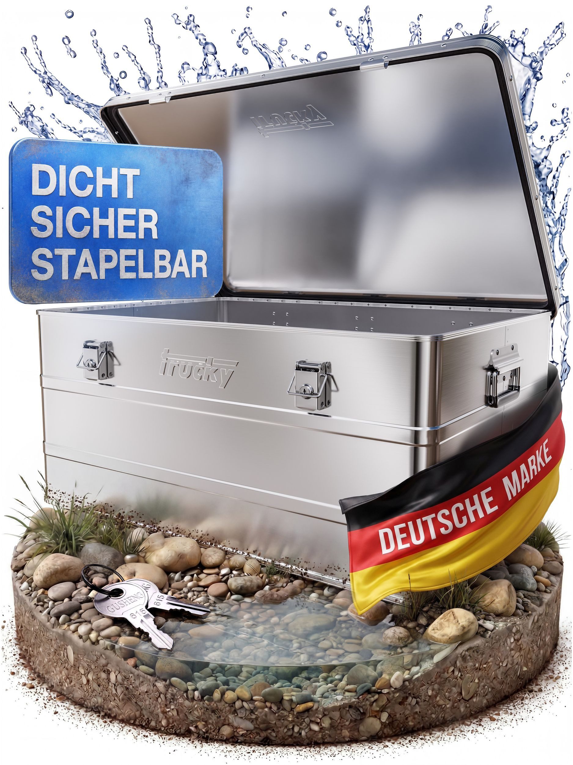 Trucky Allzweckkiste Aluminium Box mit Deckel Silber Alukiste 135 Liter Kiste Abschliessbar