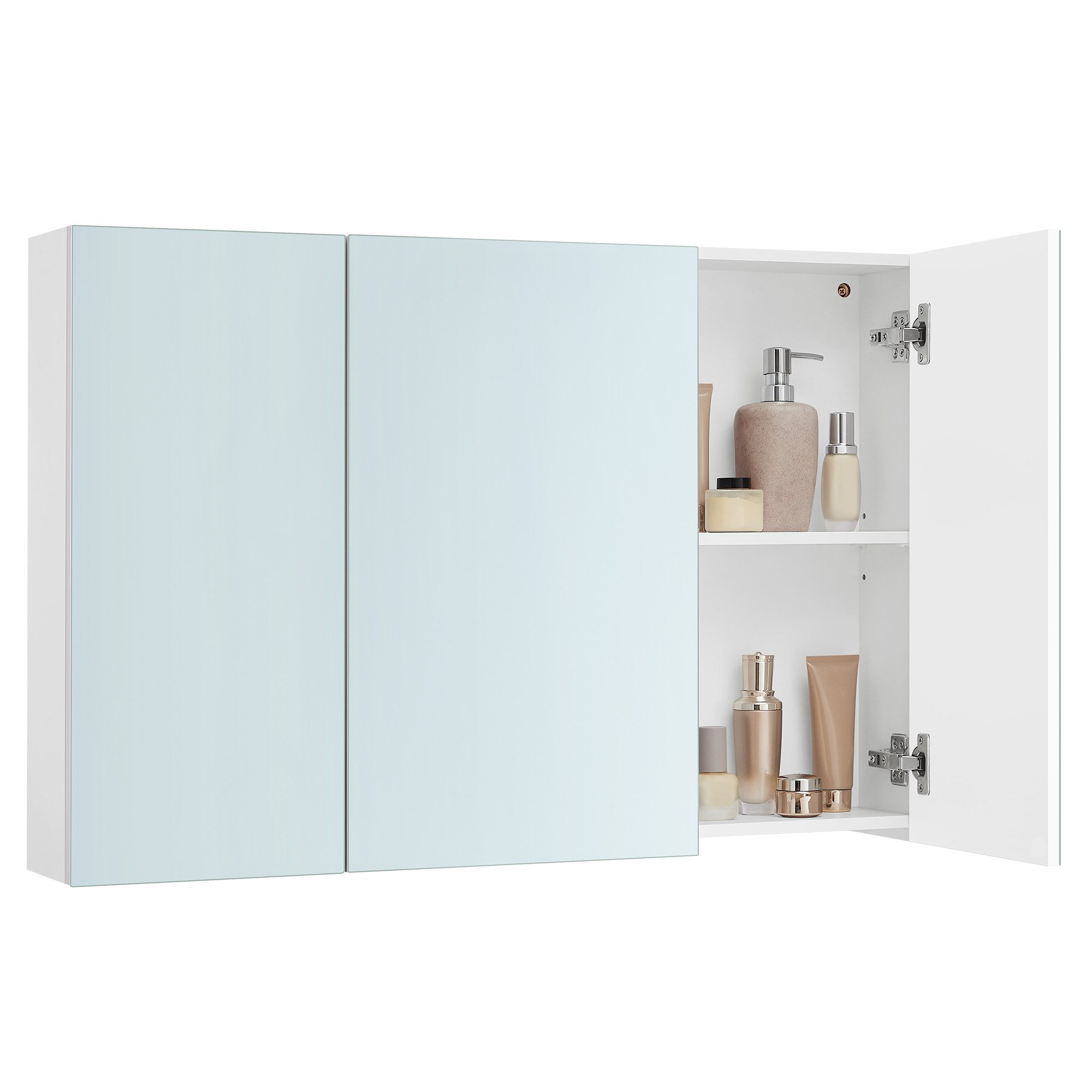 VASAGLE Spiegelschrank Badezimmerschrank Aufbewahrungsschrank Breite 60-90cm, höhenverstellbare Ablagen, mit 3 Türen, 5 Fächern