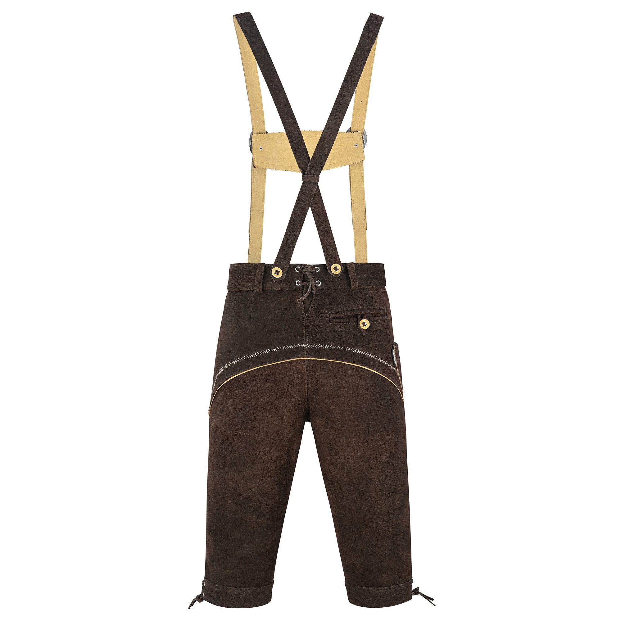 BOHMBERG Trachtenlederhose Herren Kniebund Lederhose Echtleder inkl. Hosenträger Braun – Bild 3 von 5