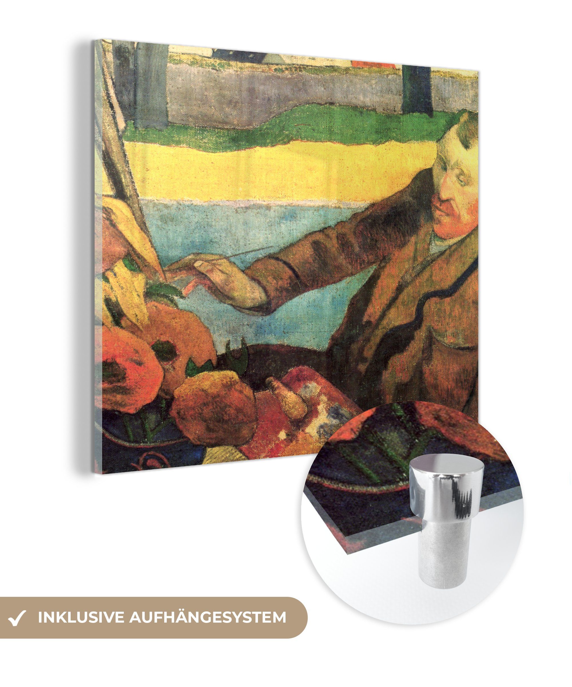 MuchoWow Acrylglasbild Der Sonnenblumenmaler - Gemälde von Vincent van Gogh, (1 St), Glasbilder - Bilder auf Glas Wandbild - Foto auf Glas - Wanddekoration