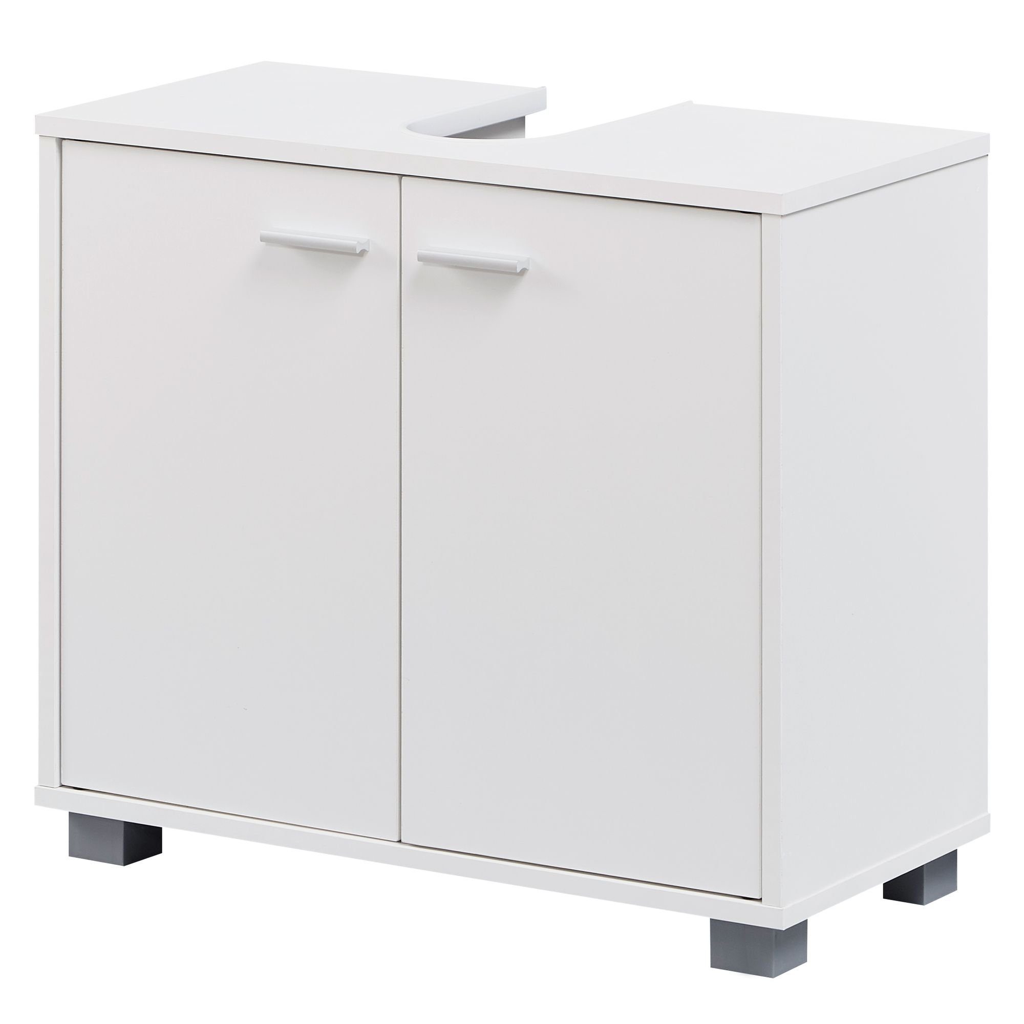FINEBUY Waschbeckenunterschrank FB37117 (Badunterschrank 60x55x30 cm Weiß mit 2 Türen) Waschtischunterschrank Modern, Badschrank Stehend
