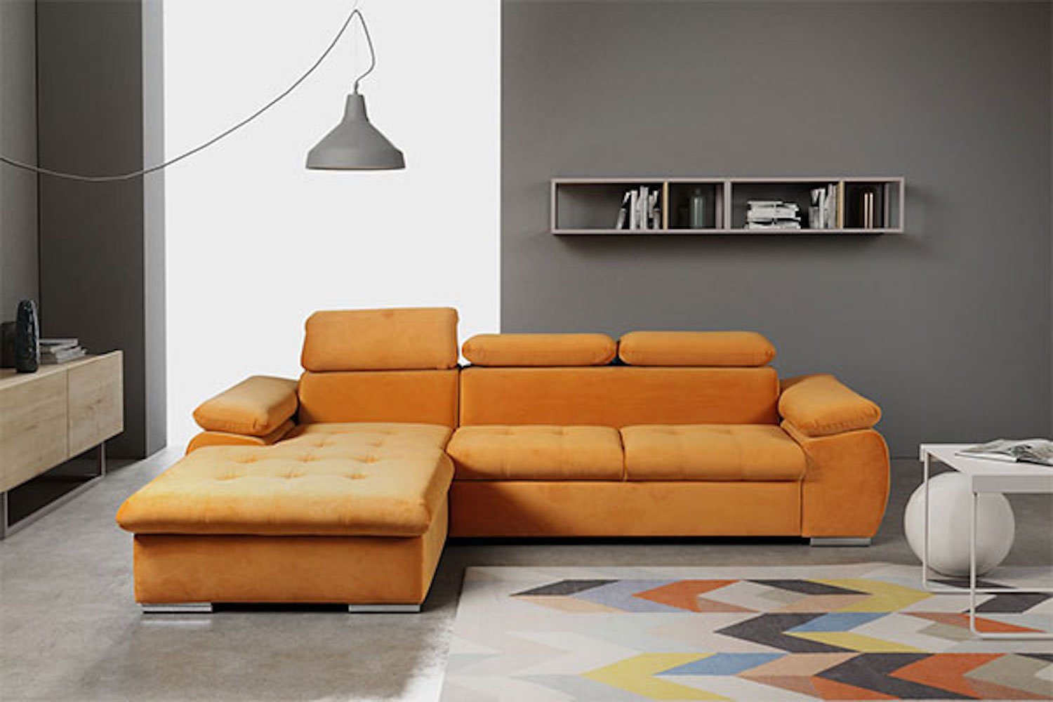 Feldmann-Wohnen Ecksofa Trino, 284cm Farbe und Ausführung wählbar mit Schlaffunktion und Bettkasten orange (Salvador 10)