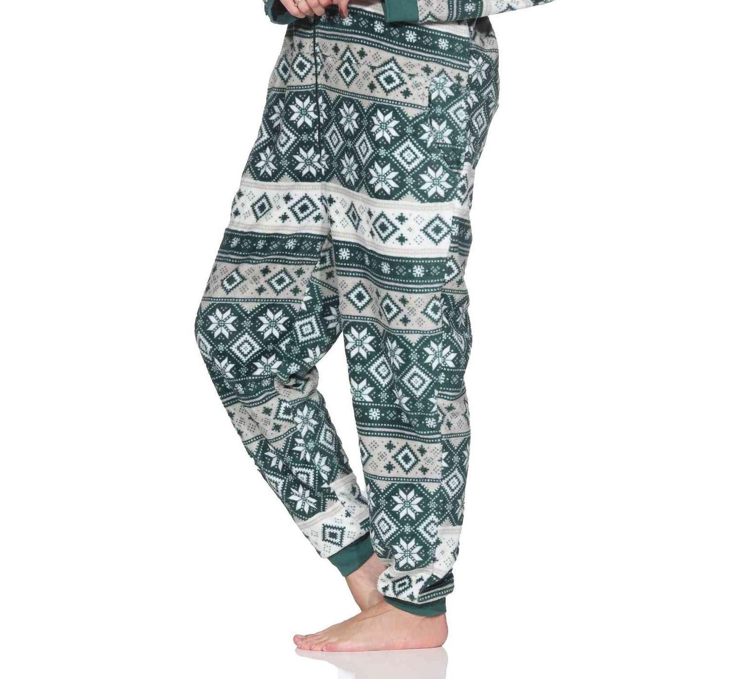 Normann Pyjama Damen Schlafanzug Jumpsuit Overall in Norweger Optik aus Coral Fleece – Bild 3 von 4