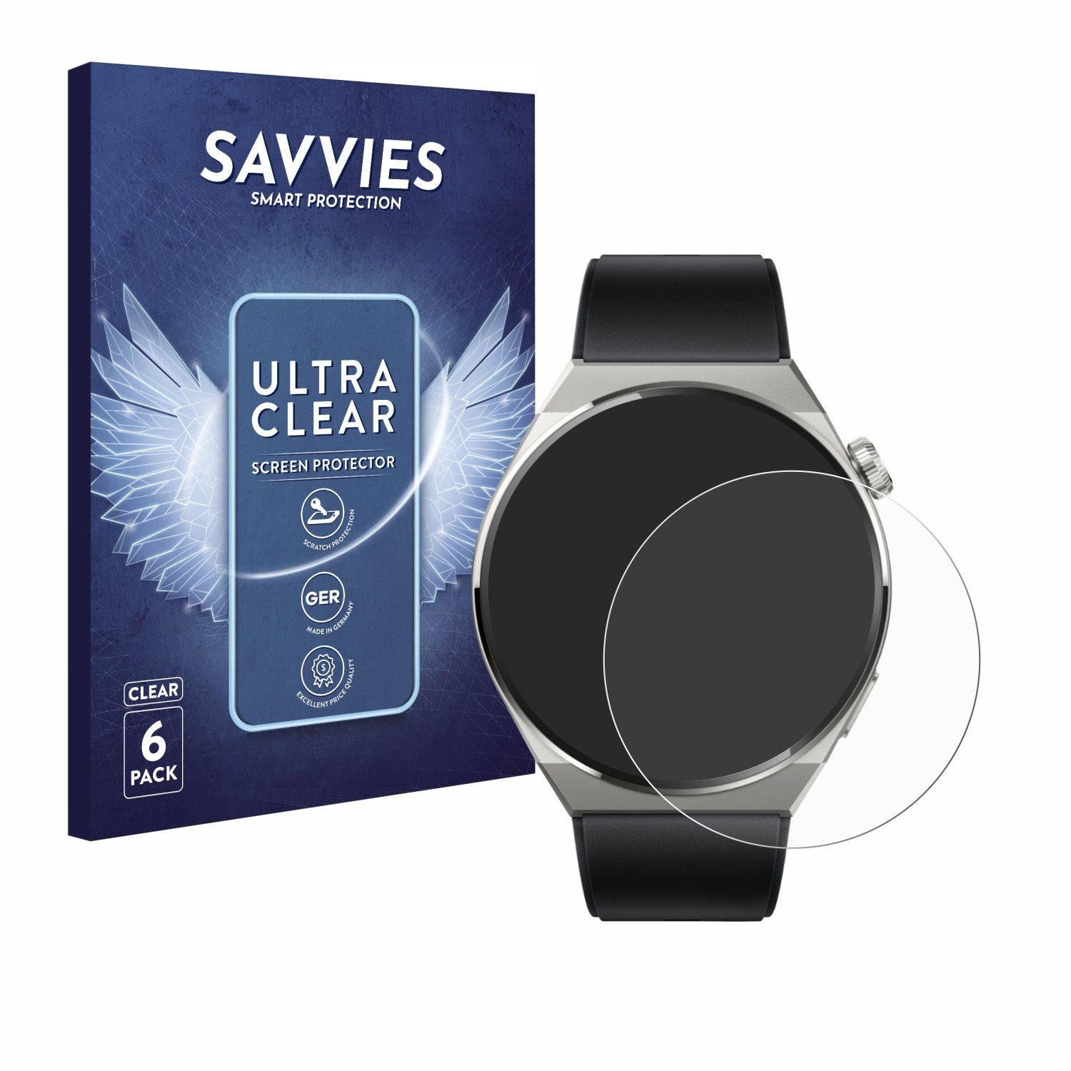 Savvies Displayschutzfolie Schutzfolie für Huawei Watch GT 3 Pro Titanium (46mm), 6 Stück, Displayschutz Schutz Folie Klar Transparent