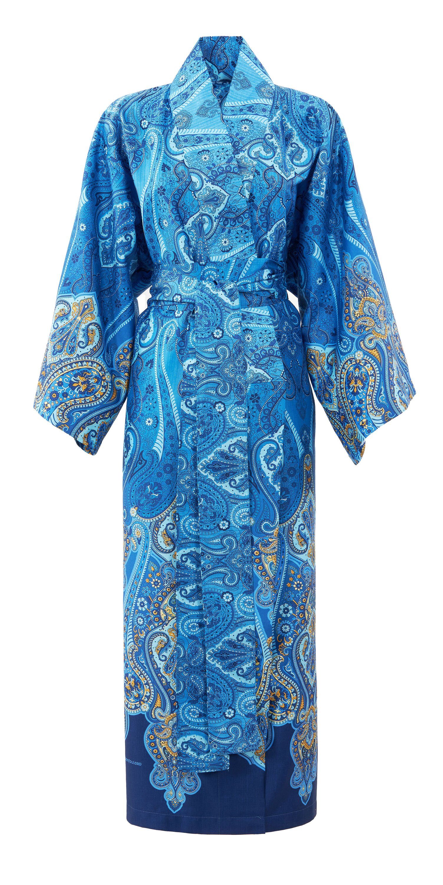 Bassetti Kimono Baumwolle, RAGUSA, Baumwolle aus satinierter knieumspielend, Schnürverschluss, BLAU