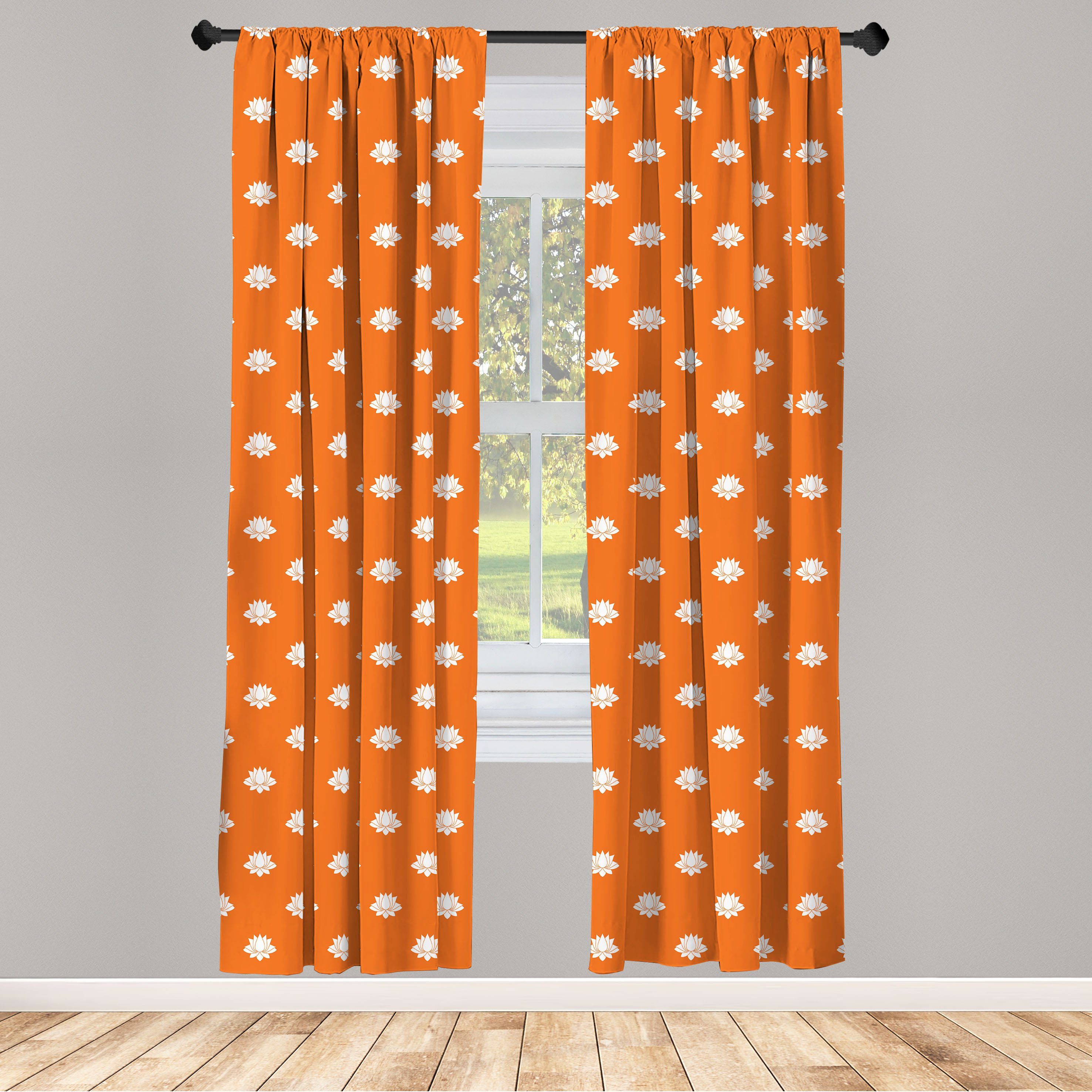Gardine Vorhang für Wohnzimmer Schlafzimmer Dekor, Abakuhaus, Microfaser, Orange und Weiß japanischer Lotus