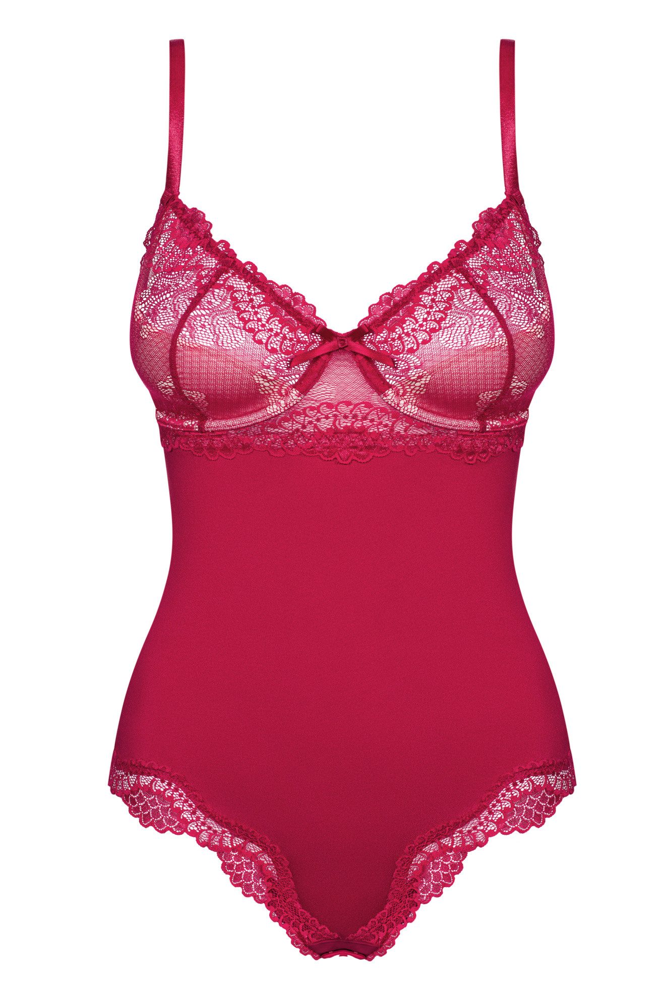Obsessive Bodystocking-Ouvert Frauen Dessous Teddy Body in Rot mit Schleife aus Stretch und floraler