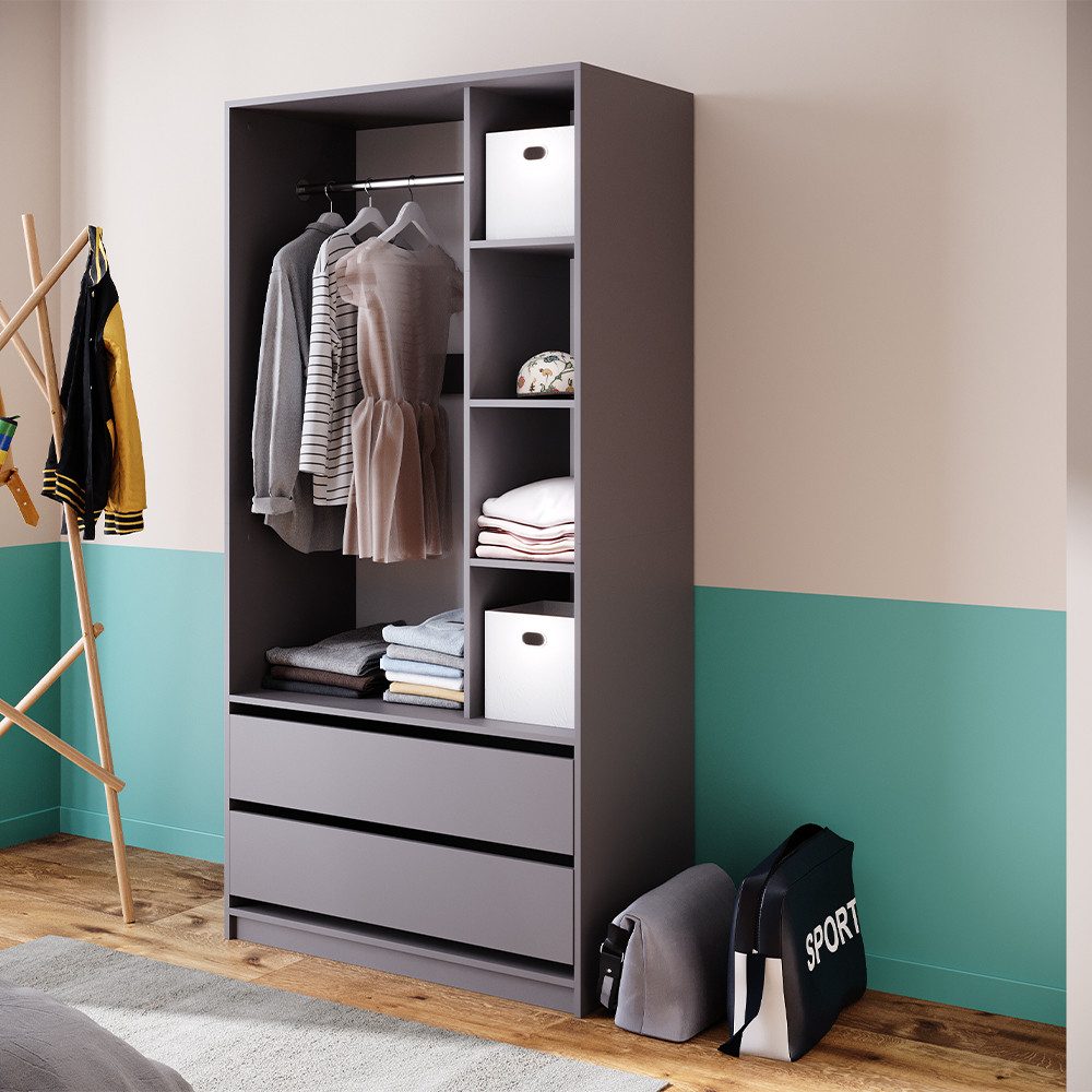 Vicco Kleiderschrank Elmo, Anthrazit, 100 x 200 cm mit 2 Schubladen (1-St)