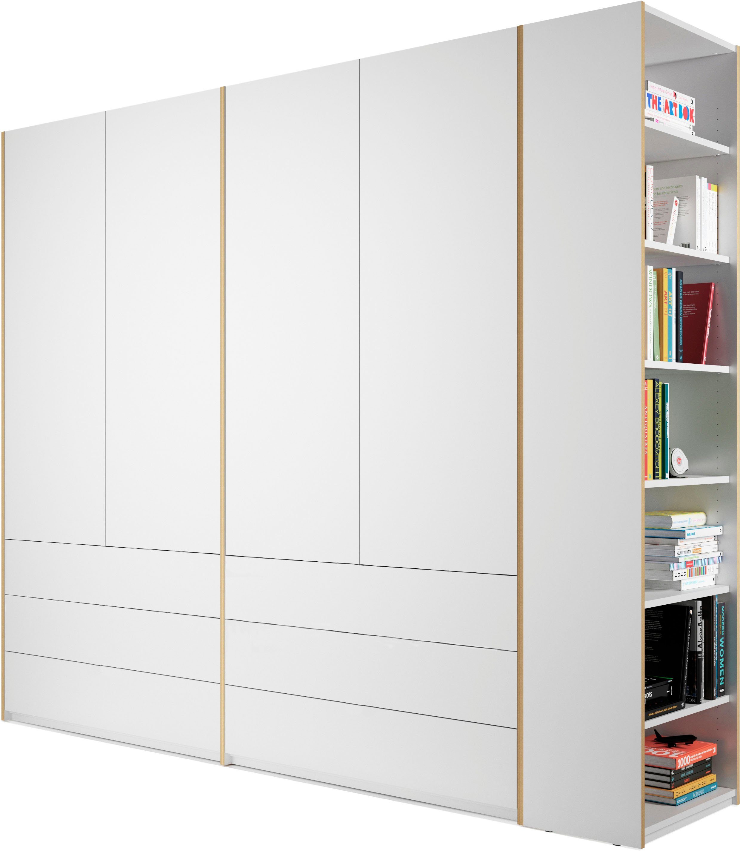 links montierbar Plus Anbauregal 6 wahlweise Schubladen, SMALL 4 Kleiderschrank weiß/birke Variante Müller weiß/birke LIVING rechts | Modular oder