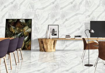 Wandfliese 1 Paket (1,44 m2) Fliesen ONYX SILVER (60 × 120 cm), poliert, grau, Marmoroptik Steinoptik Küche Wand Bad Flur Wandverkleidung Duschwand