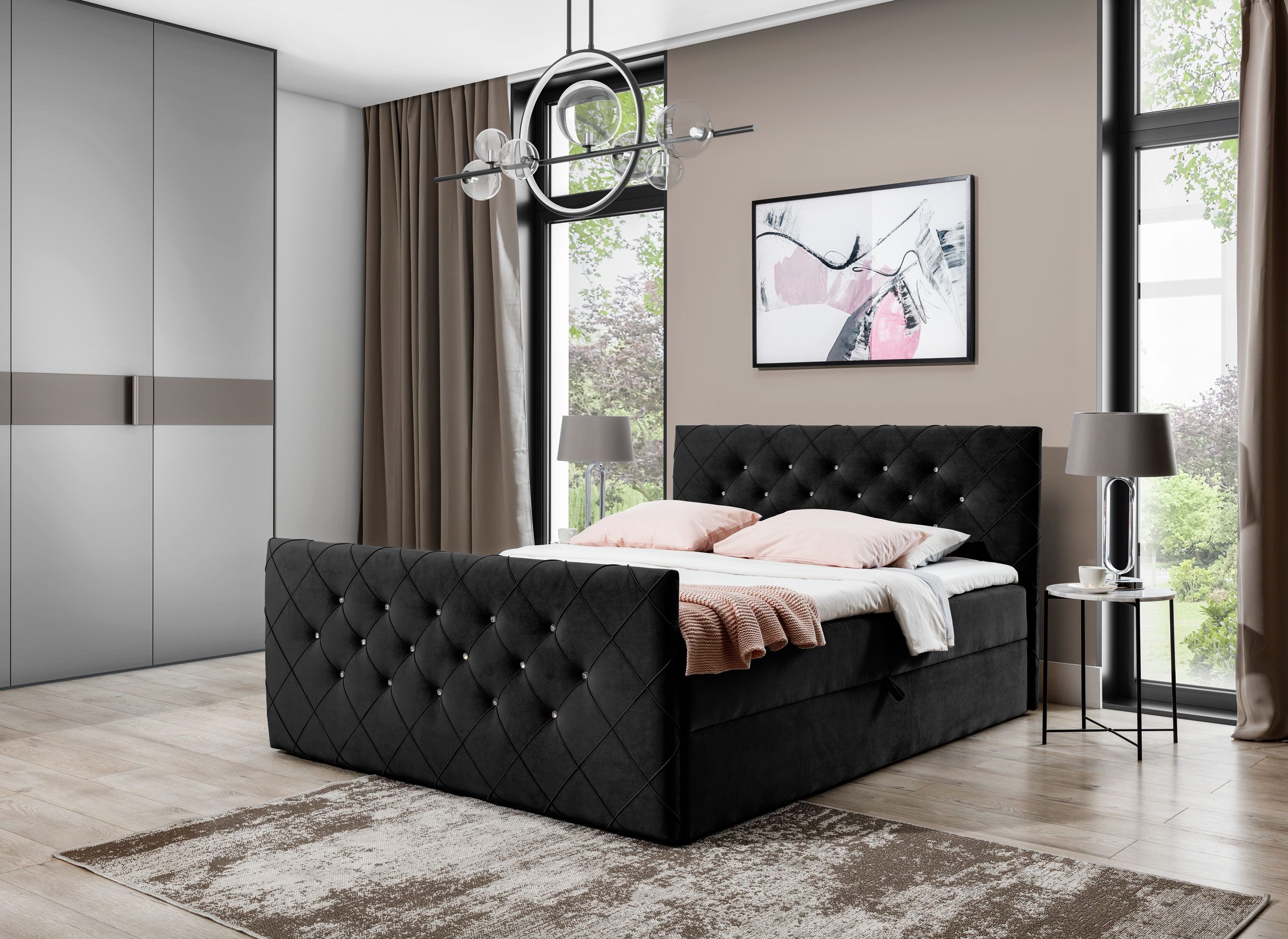 Schlaffabrik Boxspringbett MALAGA (Magic Velvet 2219), inkl. Matratze, Topper, Stauraum