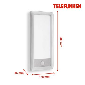 Telefunken LED Außen-Wandleuchte 313904TF, LED fest verbaut, Neutralweiß, Außenleuchte IP44 Bewegungsmelder 2000lm 28x15cm