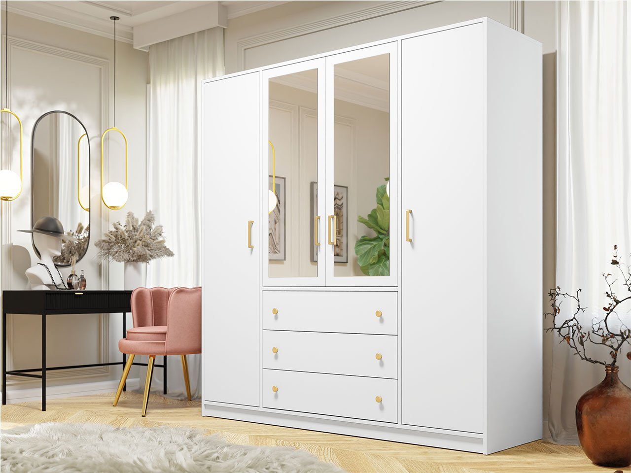 MIRJAN24 Kleiderschrank Retro D4 Lux (mit vier Drehtüren und drei Schublade günstig online kaufen