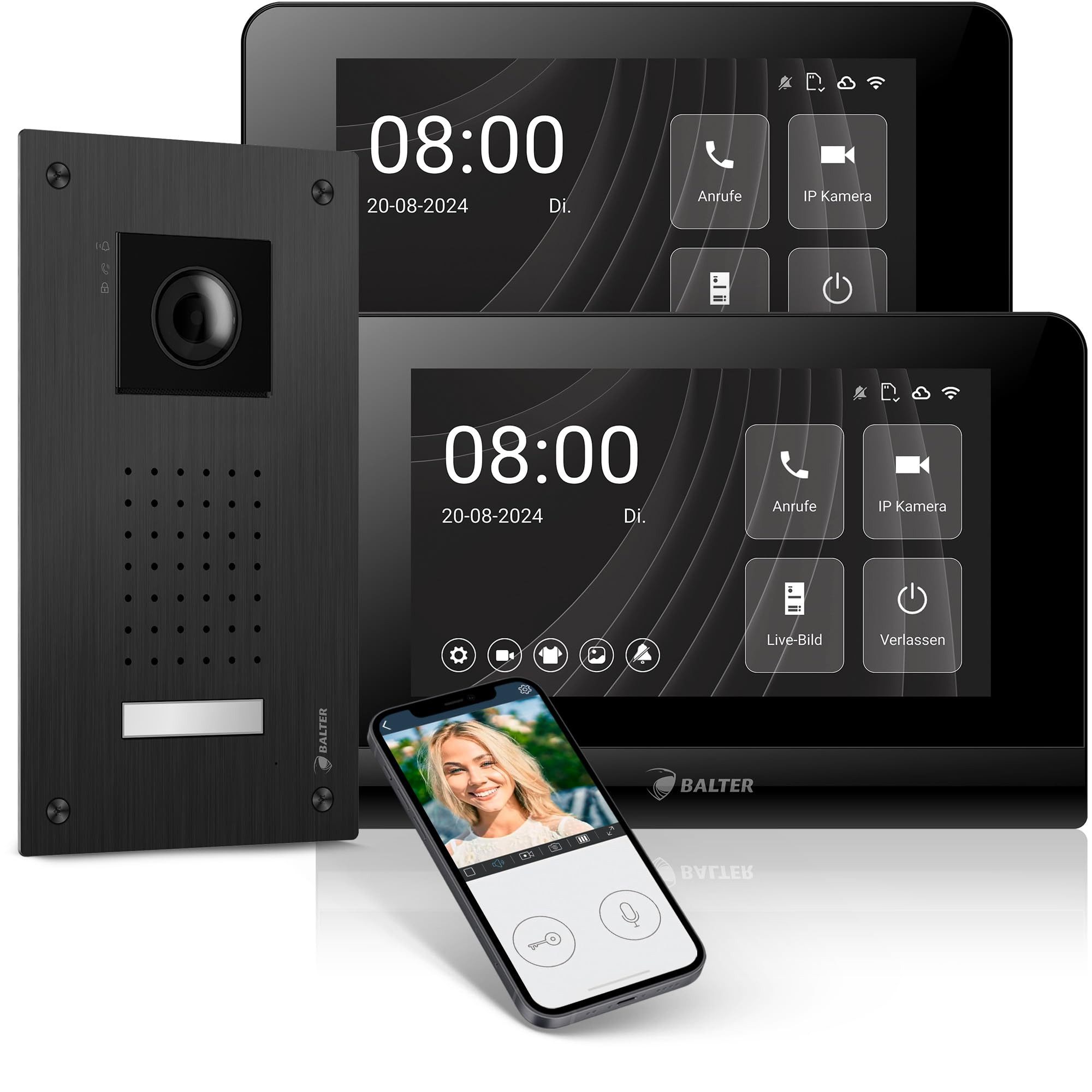 Balter Video-Türsprechanlage ENTRI-L-SET-BLACK-2M (Komplettset, 2-tlg., Touch Smartphone App HD Video)