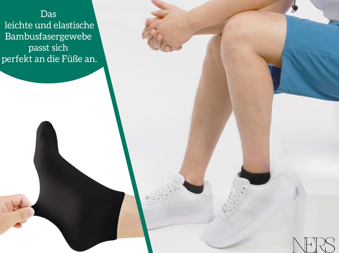 NERS Kurzsocken aus Bambus (10 Paar) Damen & Herren, ohne drückende Naht, ohne Gummi (10-Paar, 10 Paar) Bambussocken - Atmungsaktiv - Naturfreundlich - gegen Schweißfüße
