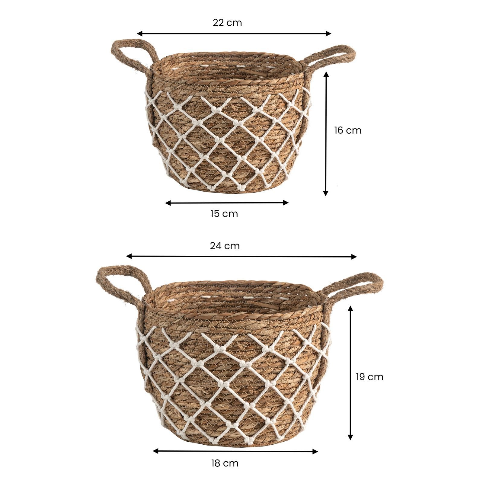 IDIMEX Aufbewahrungskorb TAO (Set), Planzkörbe geflochten mit Boho-Detail 2er Set Natur/Weiß – Bild 5 von 5