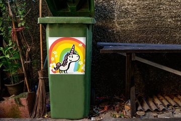 MuchoWow Wandsticker Eine Illustration eines Einhorns mit einem Regenbogen - Mädchen - (1 St), Mülleimer-aufkleber, Mülltonne, Sticker, Container, Abfalbehälter