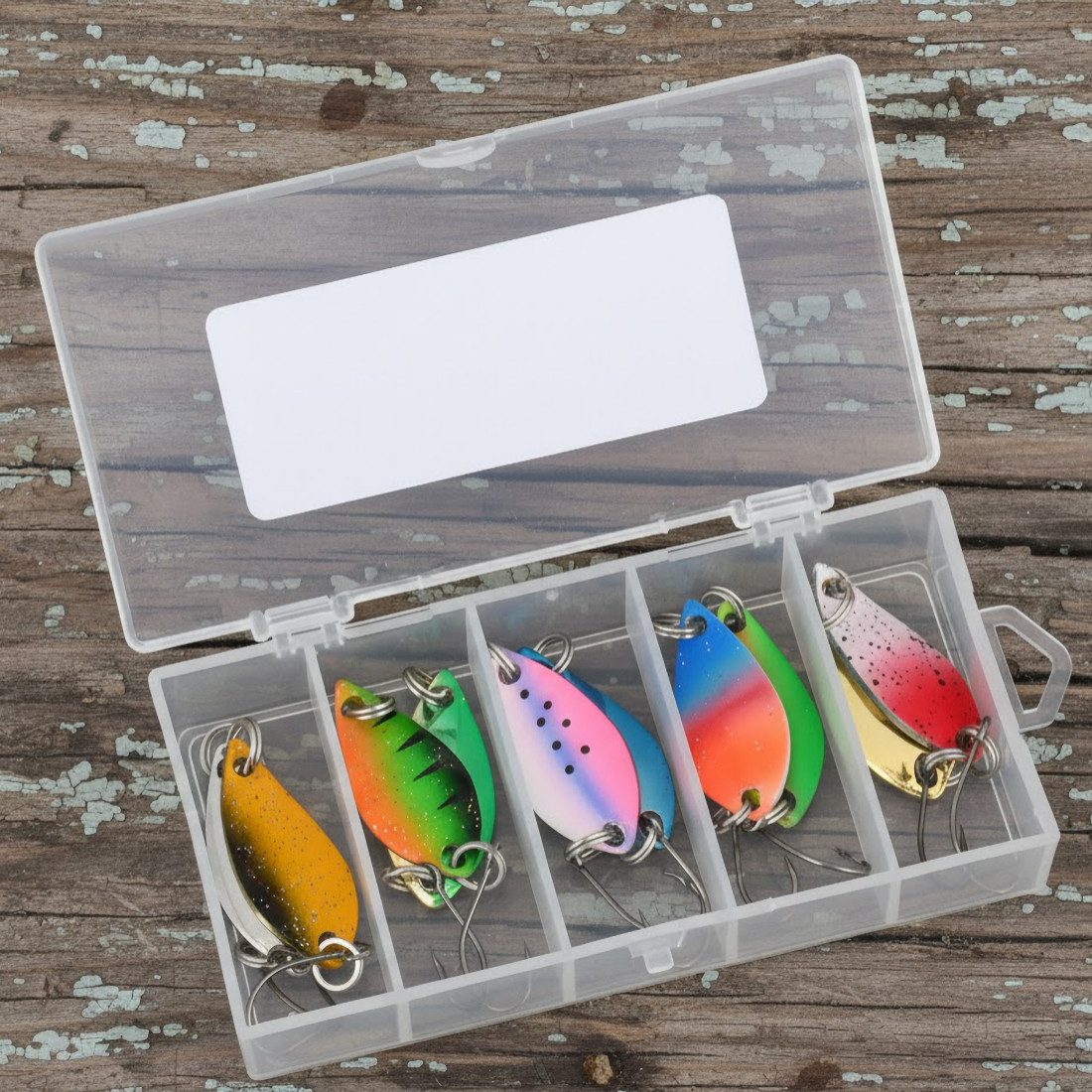 BernhStein Kunstköder Spoon Set Einzelhaken 10 tlg. Box für Barsch, Forelle 2,5g/ 3,5g/ 5g