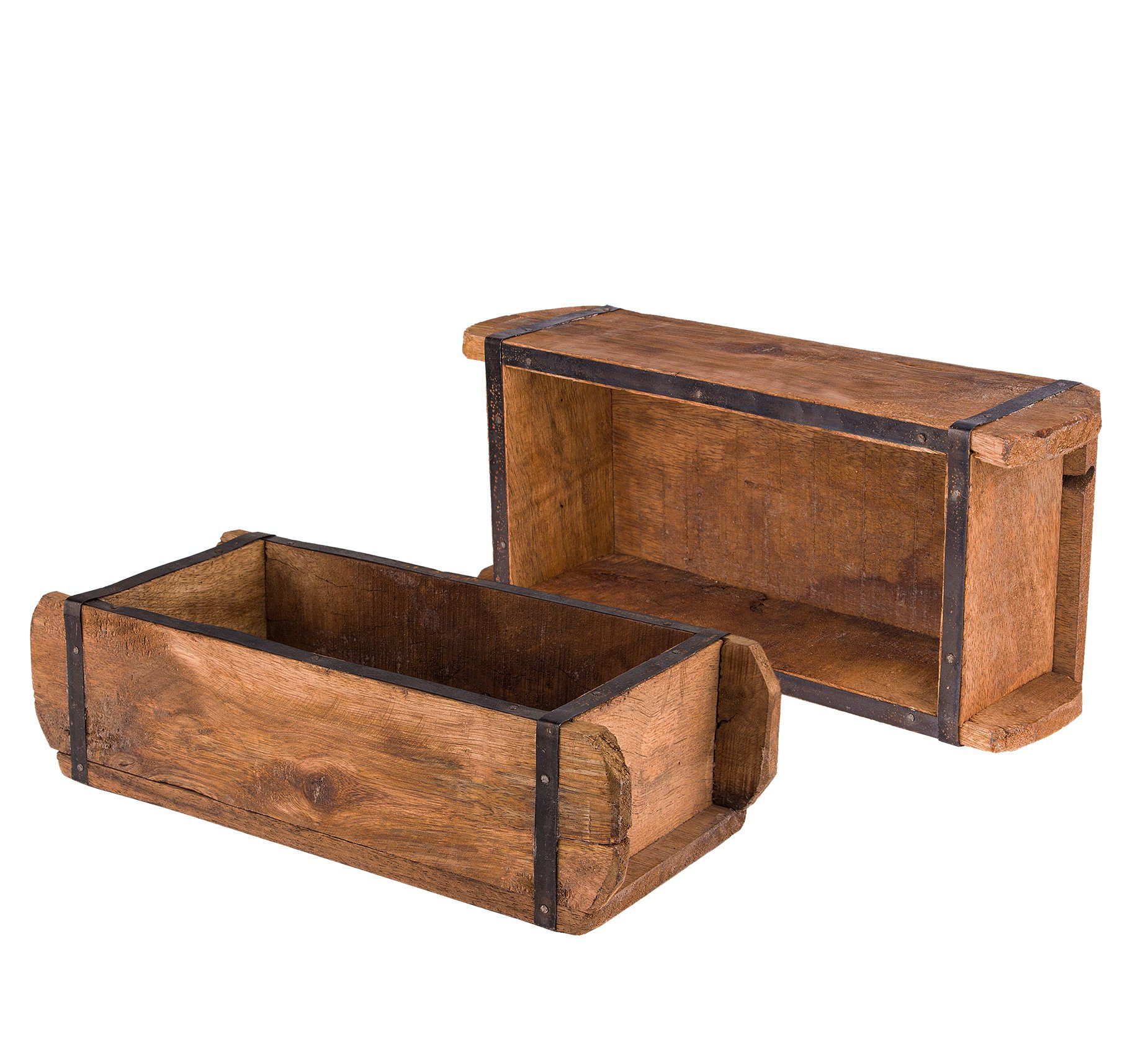 BigDean Allzweckkiste Ziegelform 32x14x9cm Vintage Holzkiste mit Metallbeschlägen (2 St)
