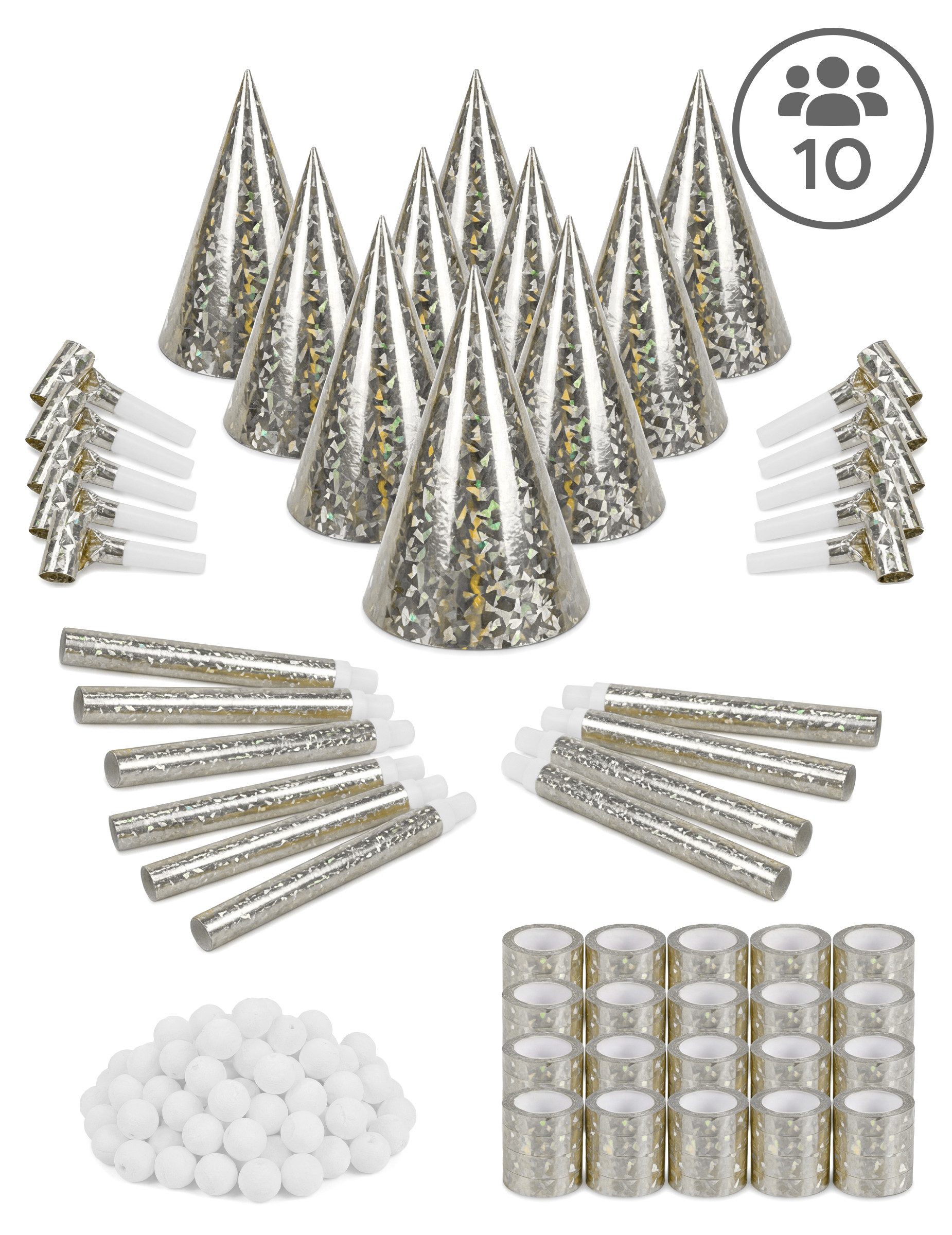 PartyPro Kostüm Silvester-Sett Silvesterzubehör 5-teilig Silber